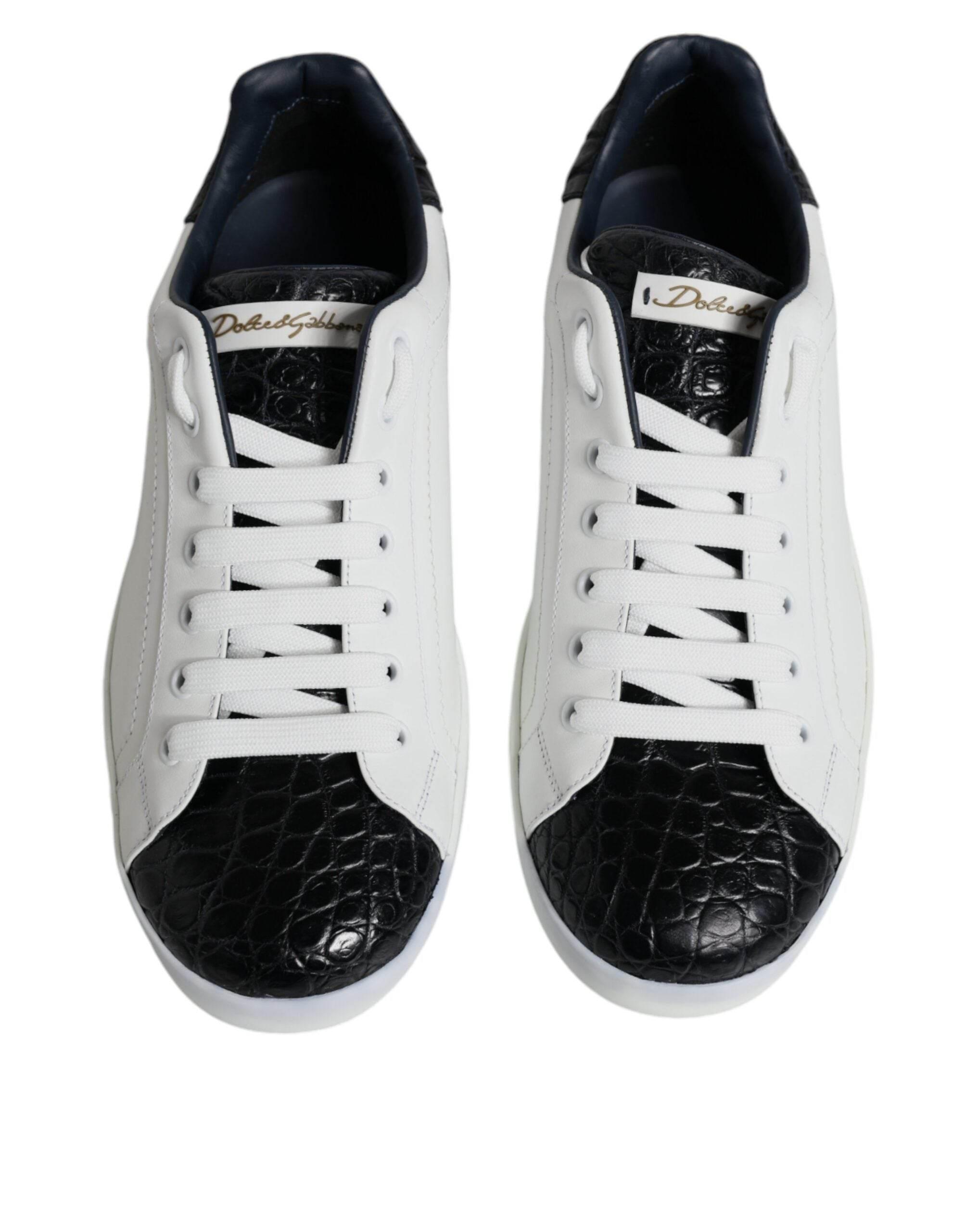 Dolce & Gabbana White Leather Logo Portofino Sneaker Shoes - Hilstor