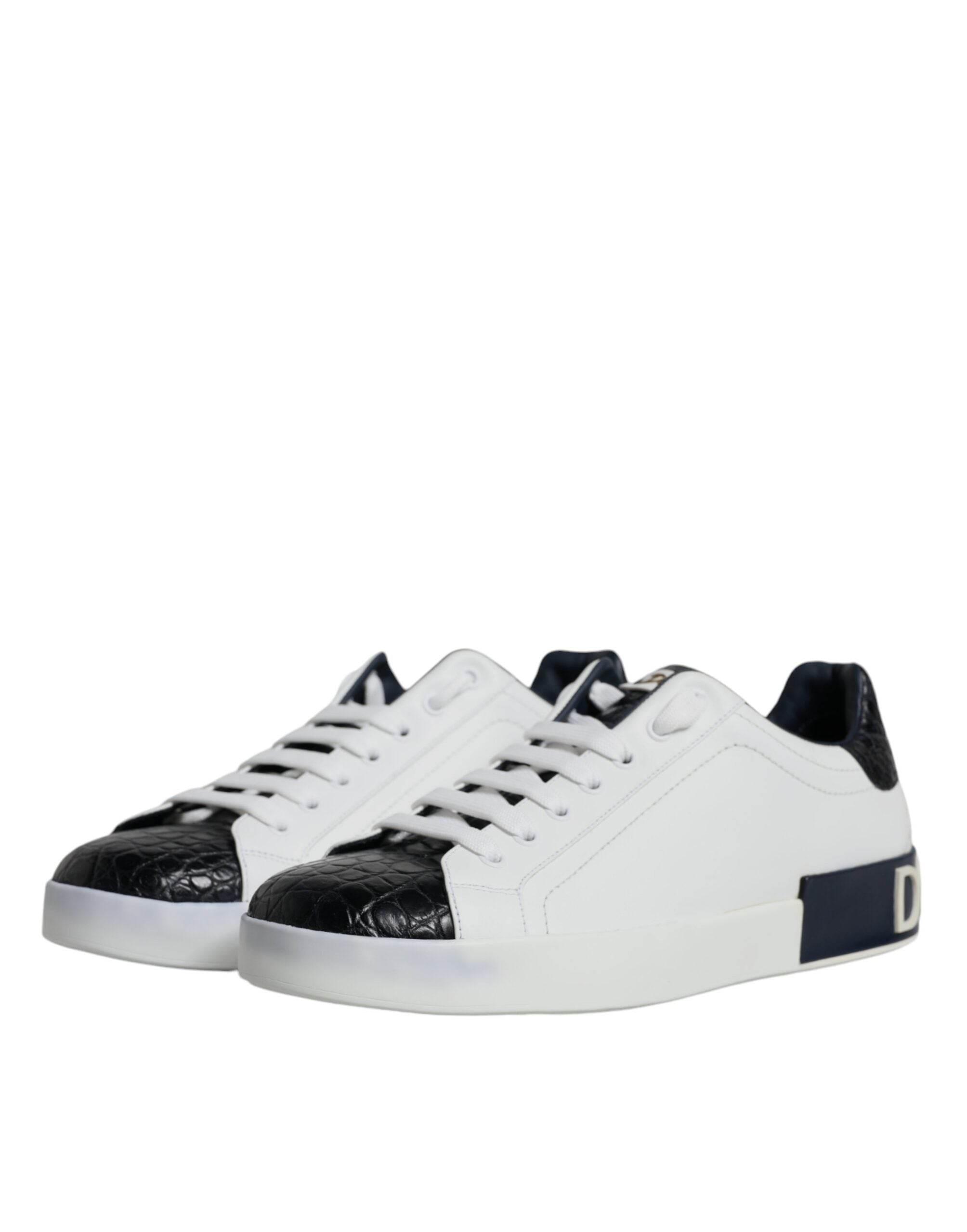 Dolce & Gabbana White Leather Logo Portofino Sneaker Shoes - Hilstor