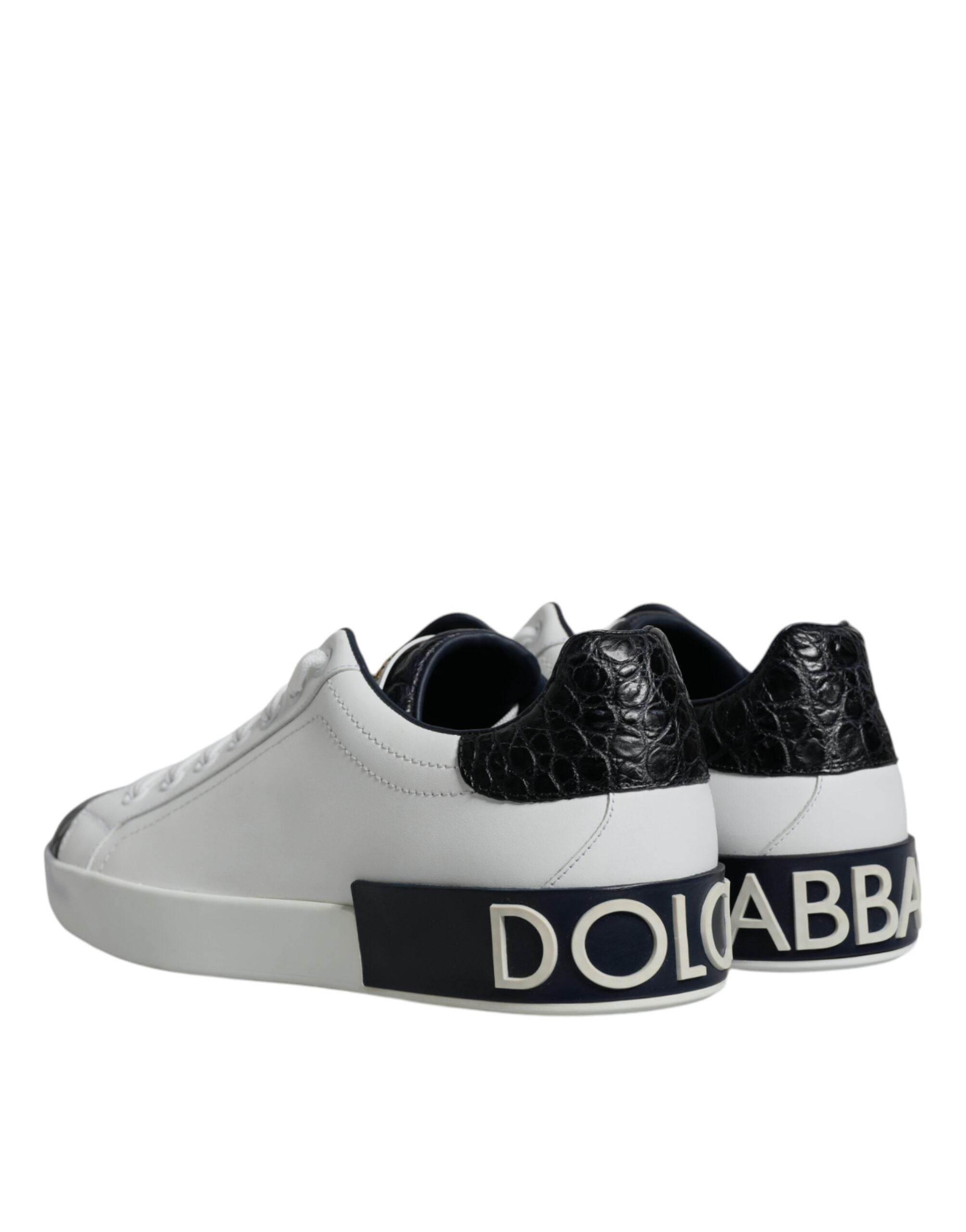 Dolce & Gabbana White Leather Logo Portofino Sneaker Shoes - Hilstor