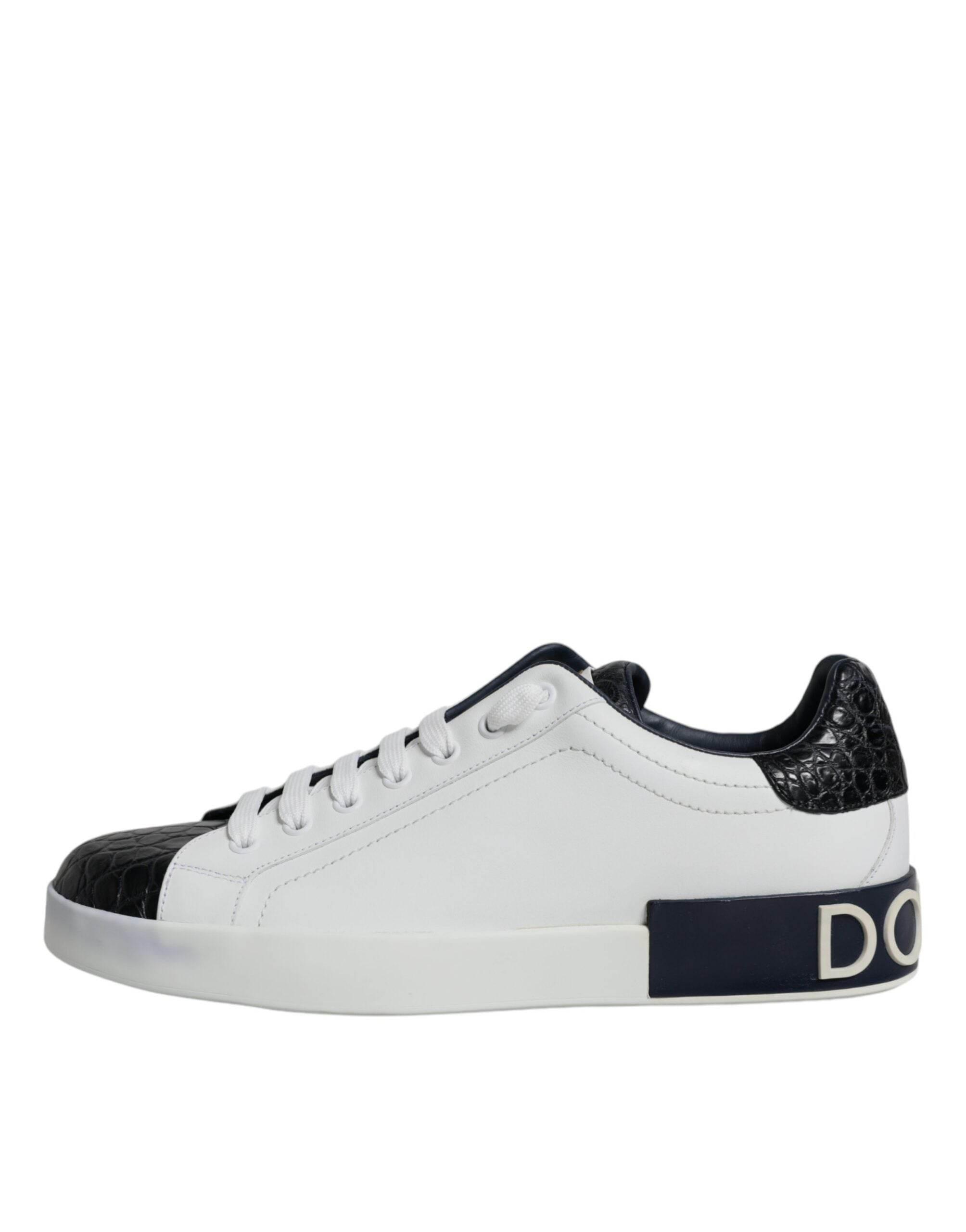 Dolce & Gabbana White Leather Logo Portofino Sneaker Shoes - Hilstor