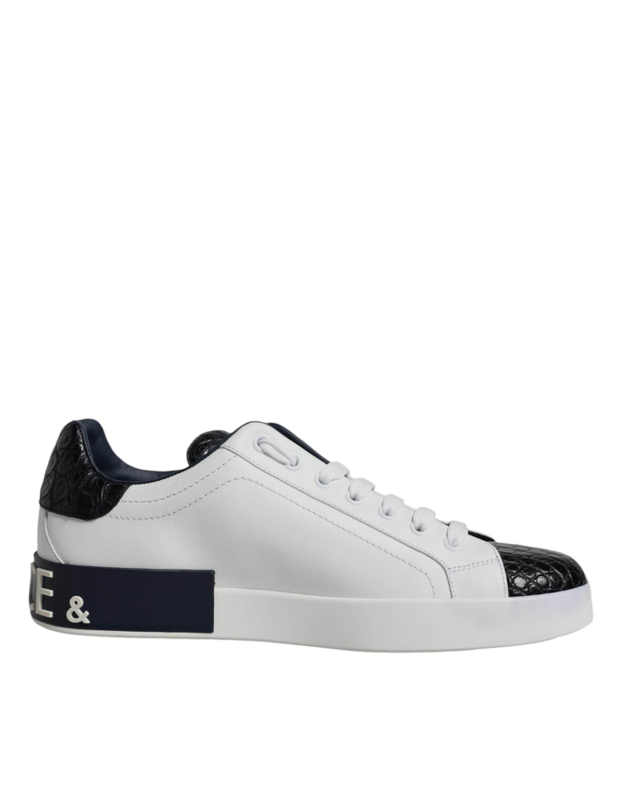 Dolce & Gabbana White Leather Logo Portofino Sneaker Shoes - Hilstor