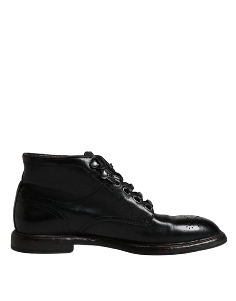Dolce & Gabbana Black Leather Men Short Boots Lace Up Shoes - Hilstor