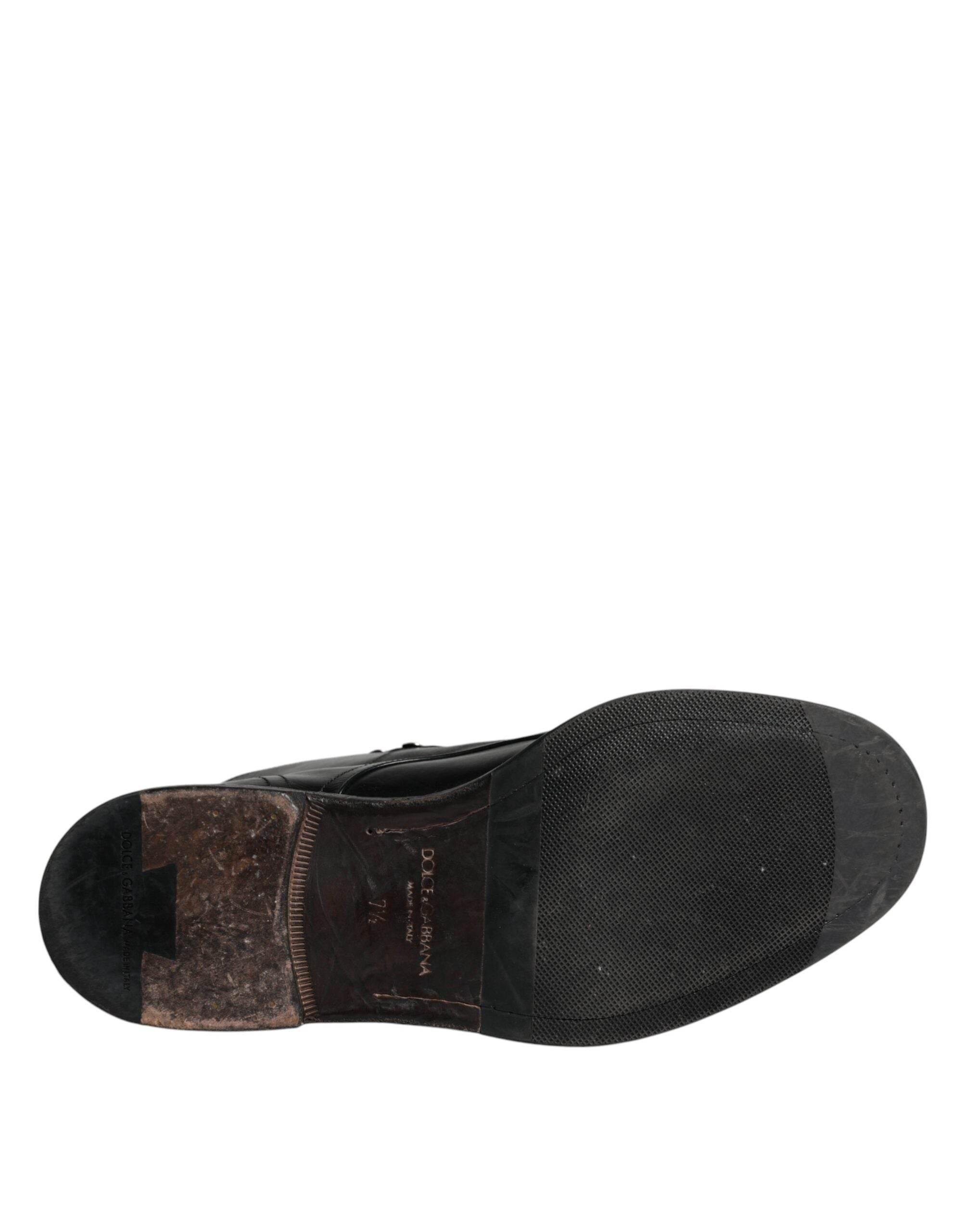 Dolce & Gabbana Black Leather Men Short Boots Lace Up Shoes - Hilstor