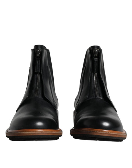 Dolce & Gabbana Black Leather Chelsea Mid Calf Men Boots Shoes - Hilstor
