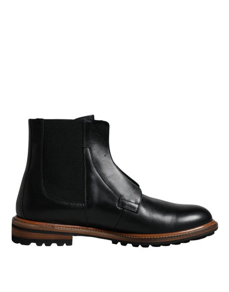 Dolce & Gabbana Black Leather Chelsea Mid Calf Men Boots Shoes - Hilstor