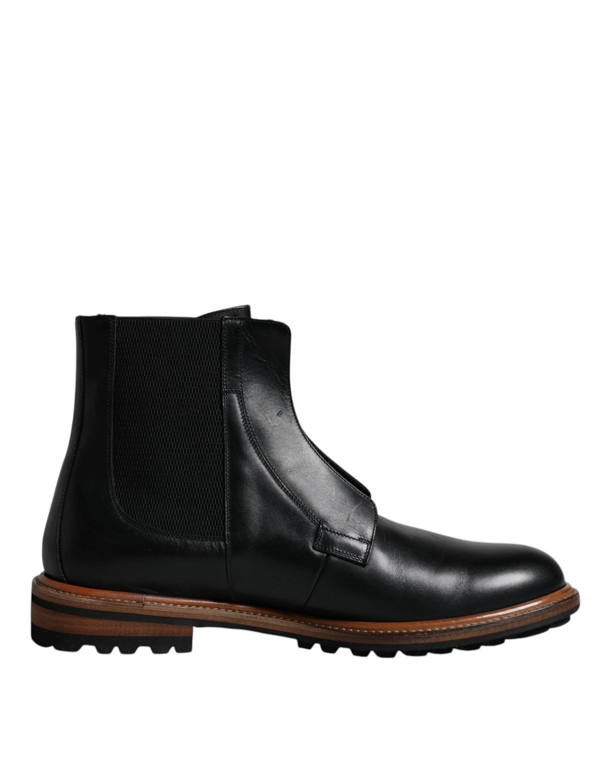 Dolce & Gabbana Black Leather Chelsea Mid Calf Men Boots Shoes - Hilstor