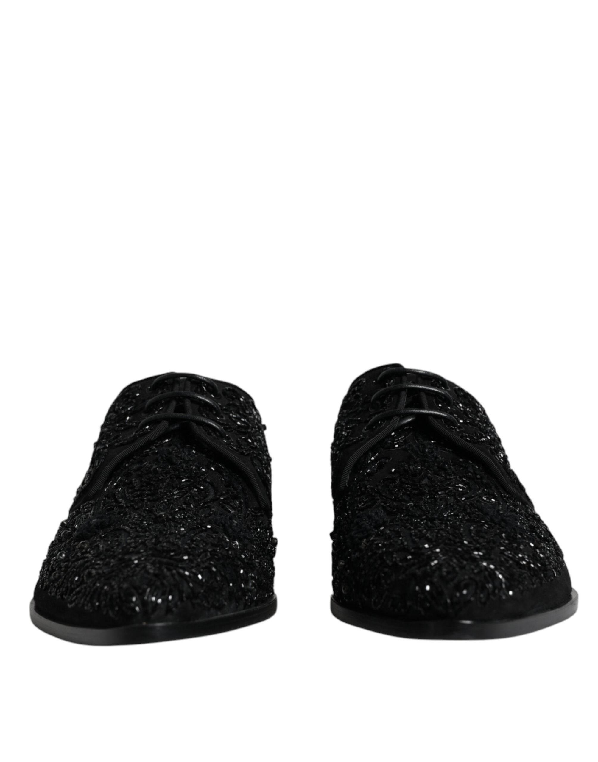 Dolce & Gabbana Black Embellished Suede Derby Formal Shoes - Hilstor