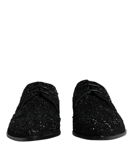 Dolce & Gabbana Black Embellished Suede Derby Formal Shoes - Hilstor