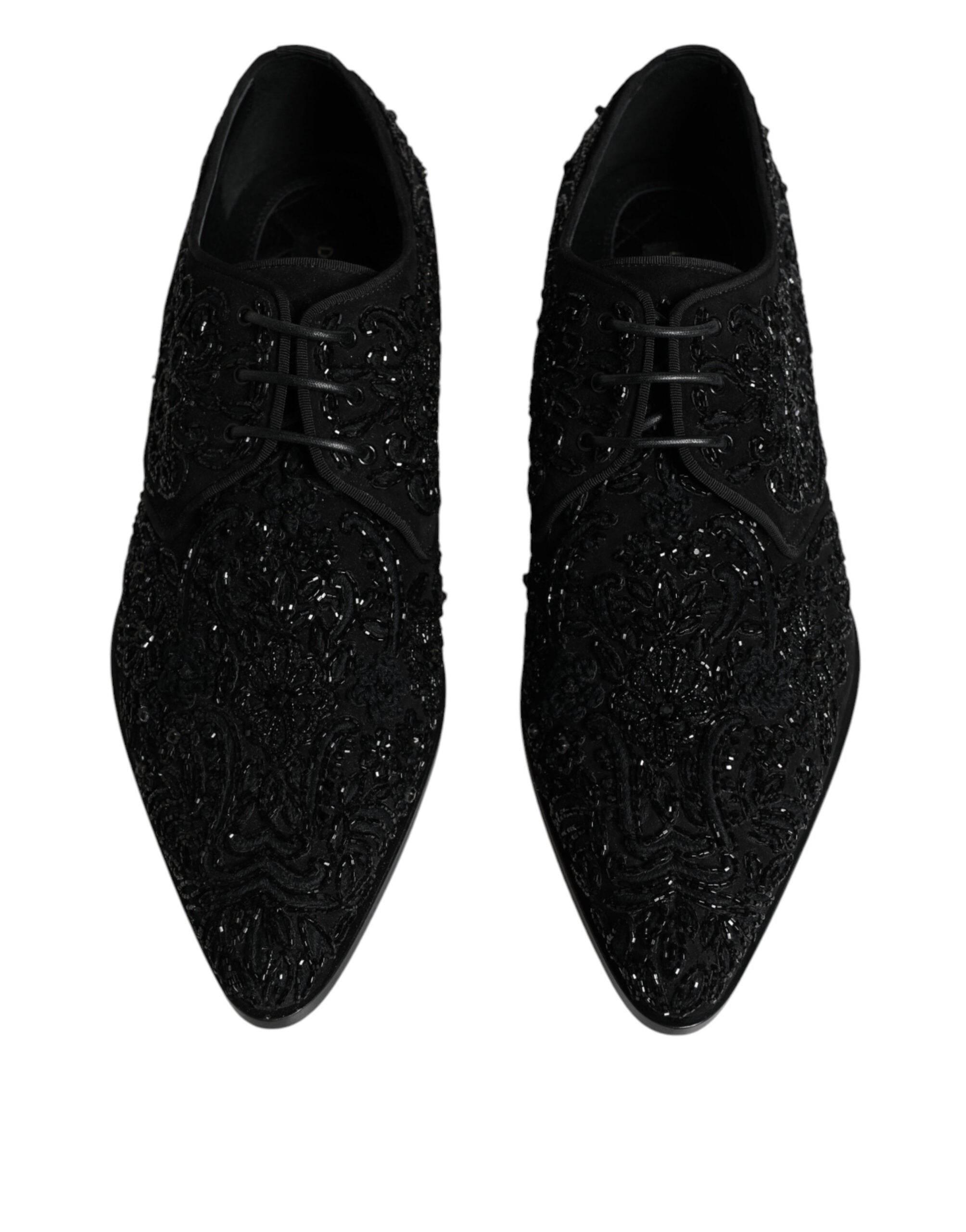 Dolce & Gabbana Black Embellished Suede Derby Formal Shoes - Hilstor