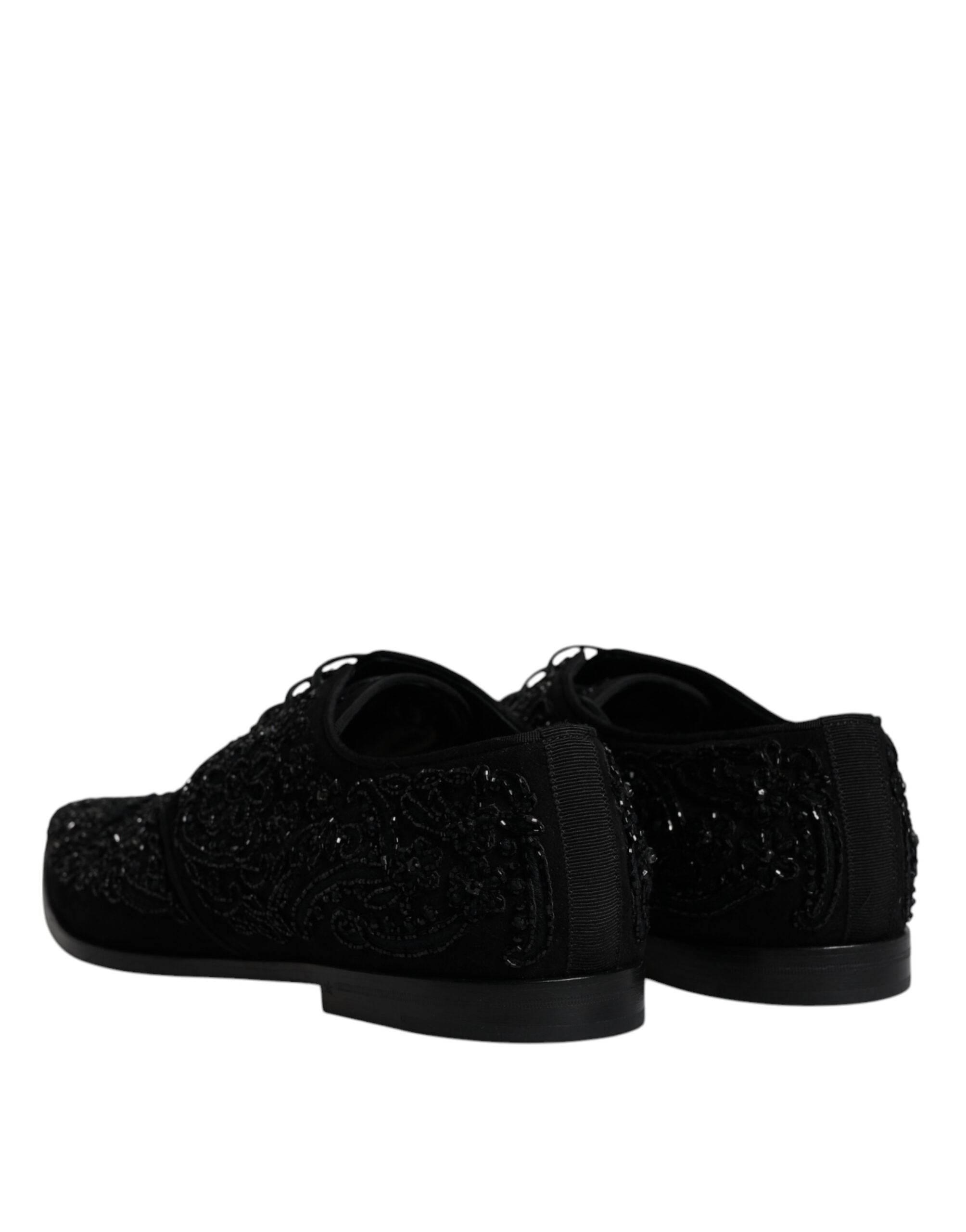 Dolce & Gabbana Black Embellished Suede Derby Formal Shoes - Hilstor