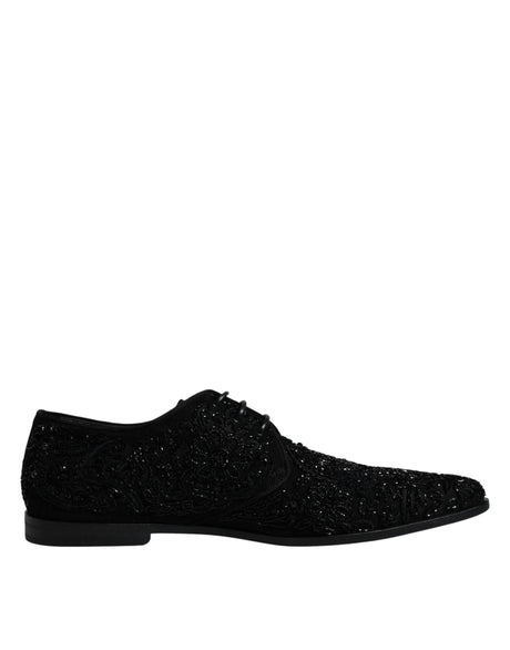 Dolce & Gabbana Black Embellished Suede Derby Formal Shoes - Hilstor