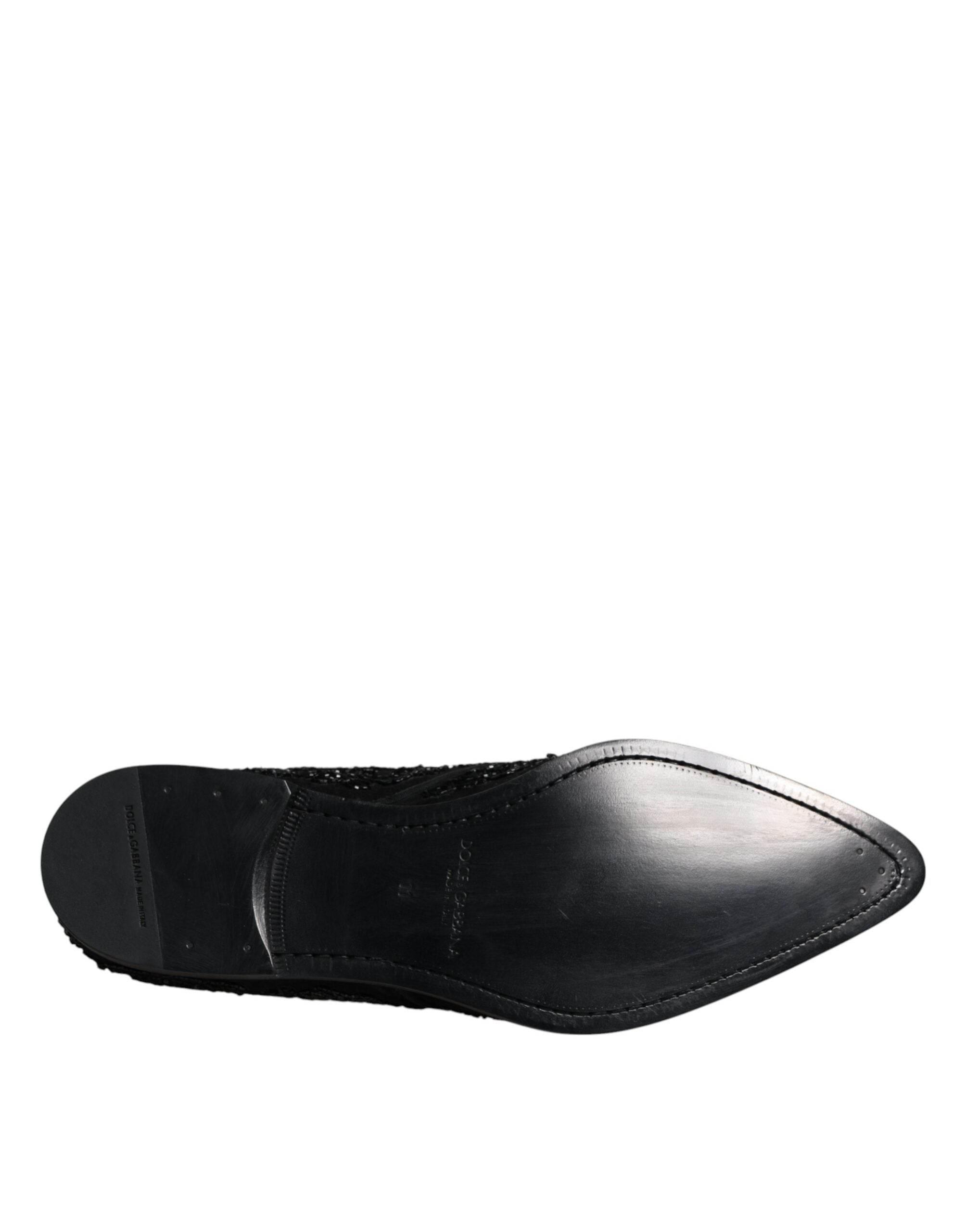 Dolce & Gabbana Black Embellished Suede Derby Formal Shoes - Hilstor