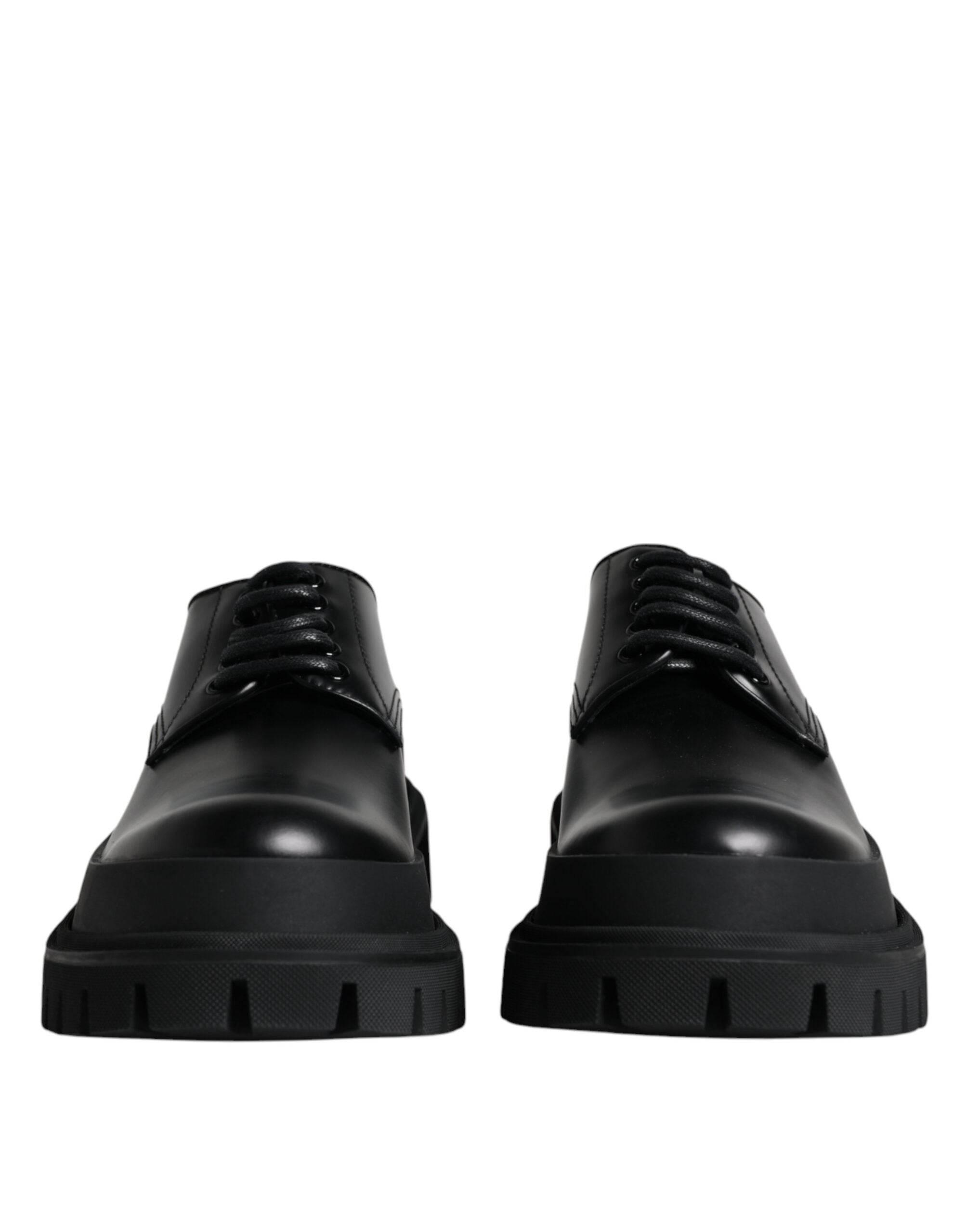 Dolce & Gabbana Black Leather Lace Up Trekking Dress Shoes - Hilstor
