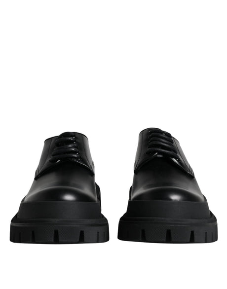 Dolce & Gabbana Black Leather Lace Up Trekking Dress Shoes - Hilstor