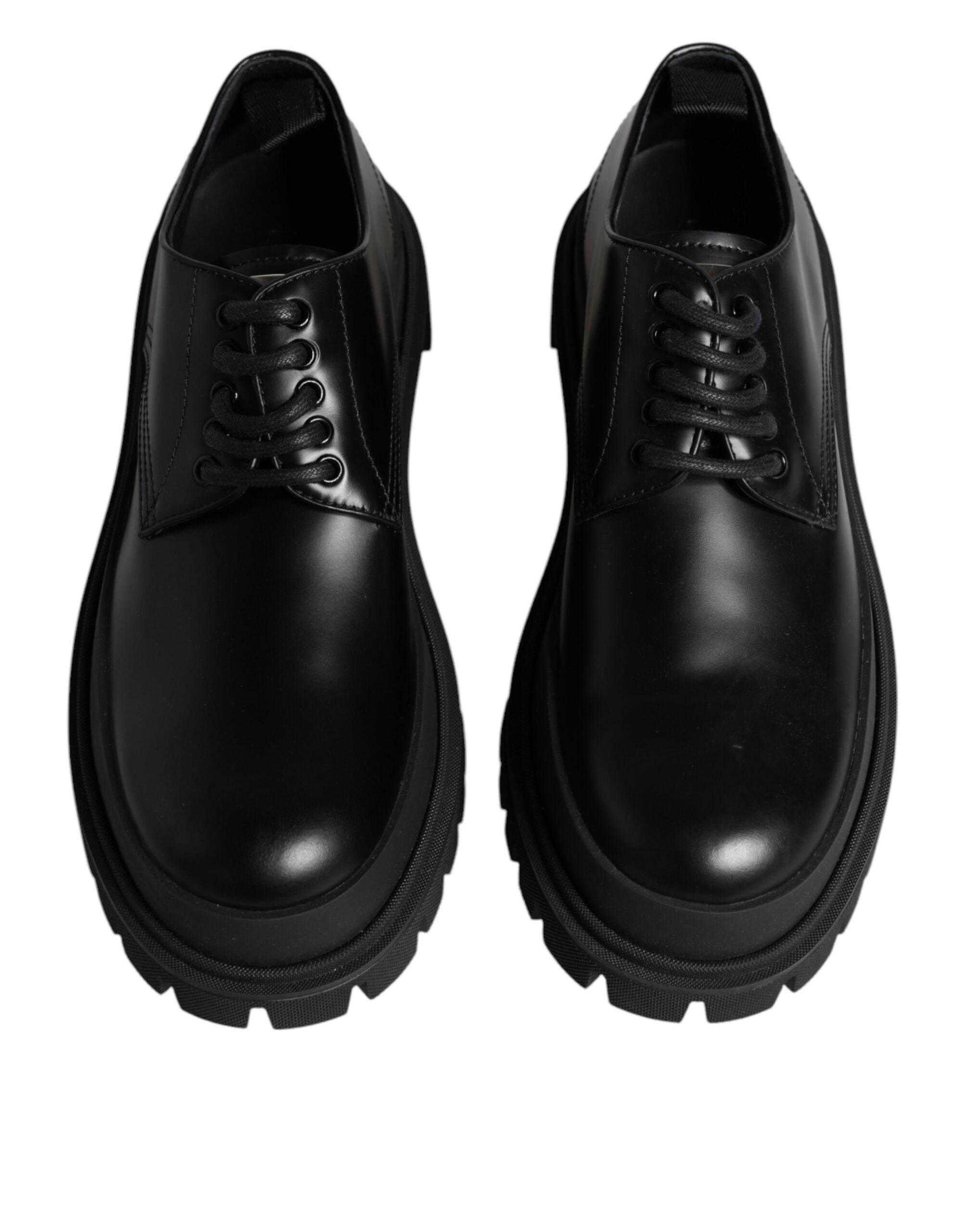 Dolce & Gabbana Black Leather Lace Up Trekking Dress Shoes - Hilstor