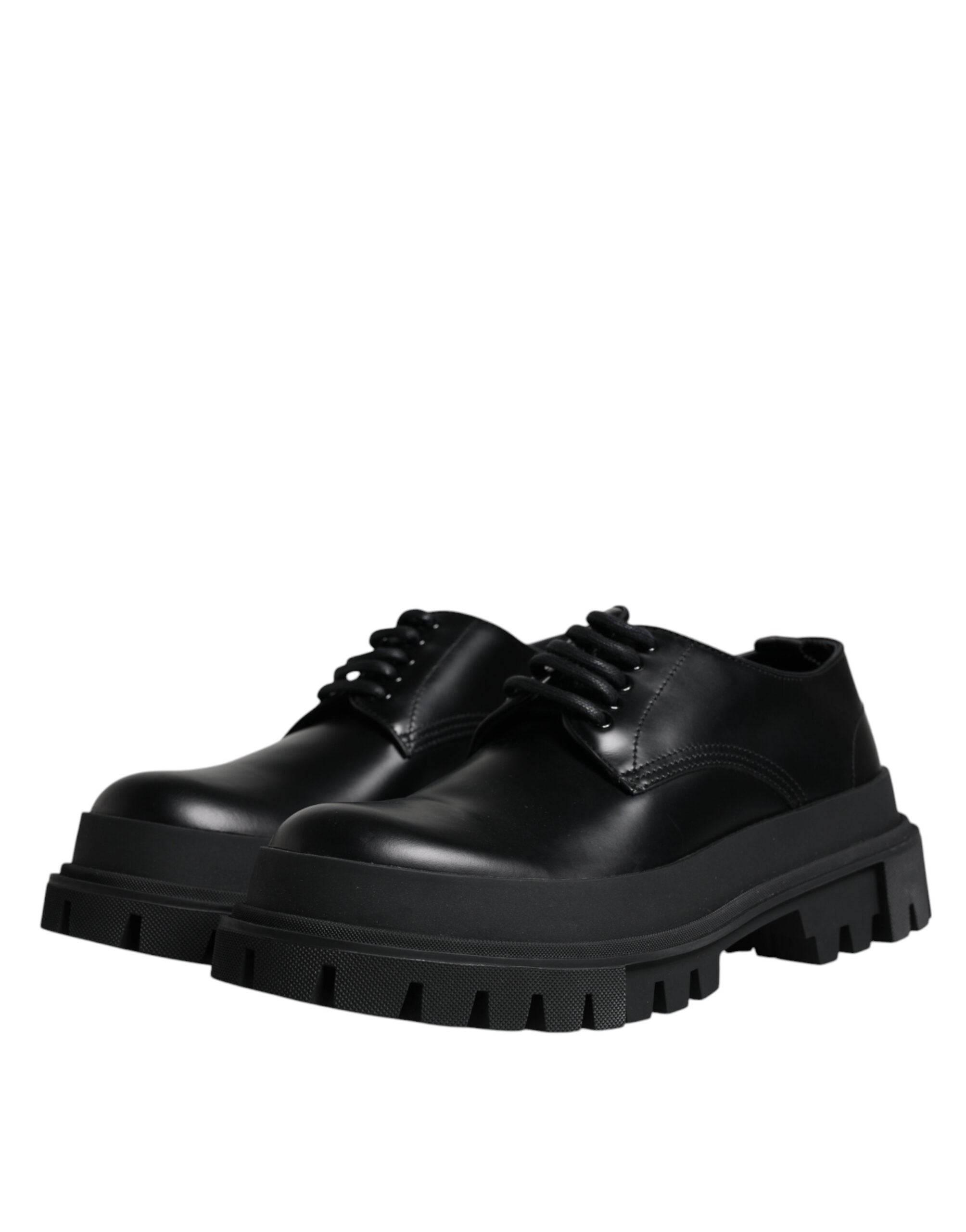 Dolce & Gabbana Black Leather Lace Up Trekking Dress Shoes - Hilstor