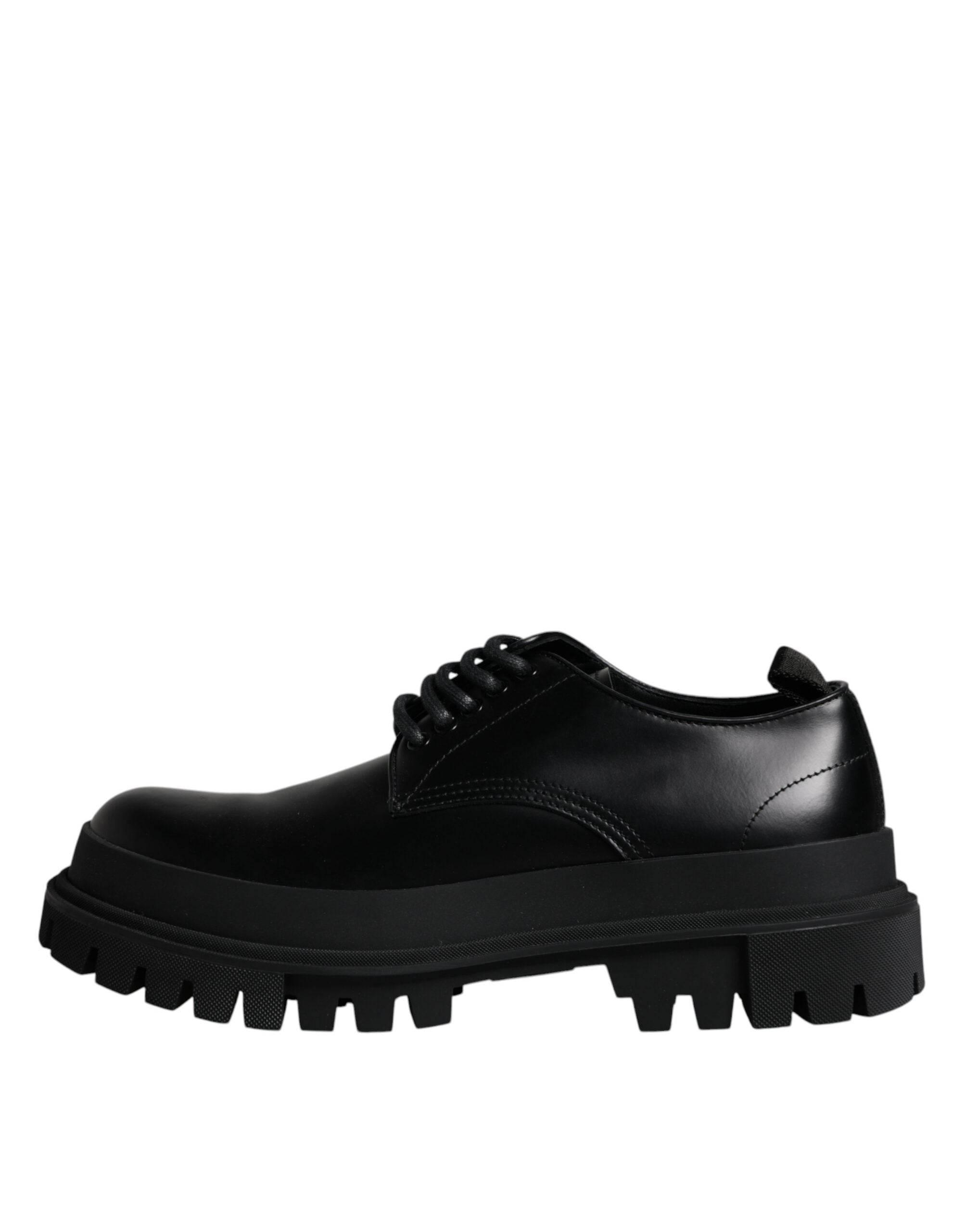 Dolce & Gabbana Black Leather Lace Up Trekking Dress Shoes - Hilstor