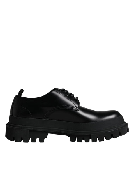 Dolce & Gabbana Black Leather Lace Up Trekking Dress Shoes - Hilstor