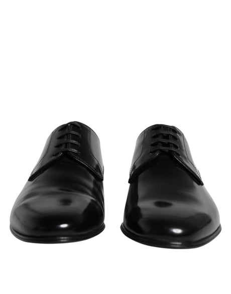 Dolce & Gabbana Black Leather Lace Up Men Derby Formal Shoes - Hilstor