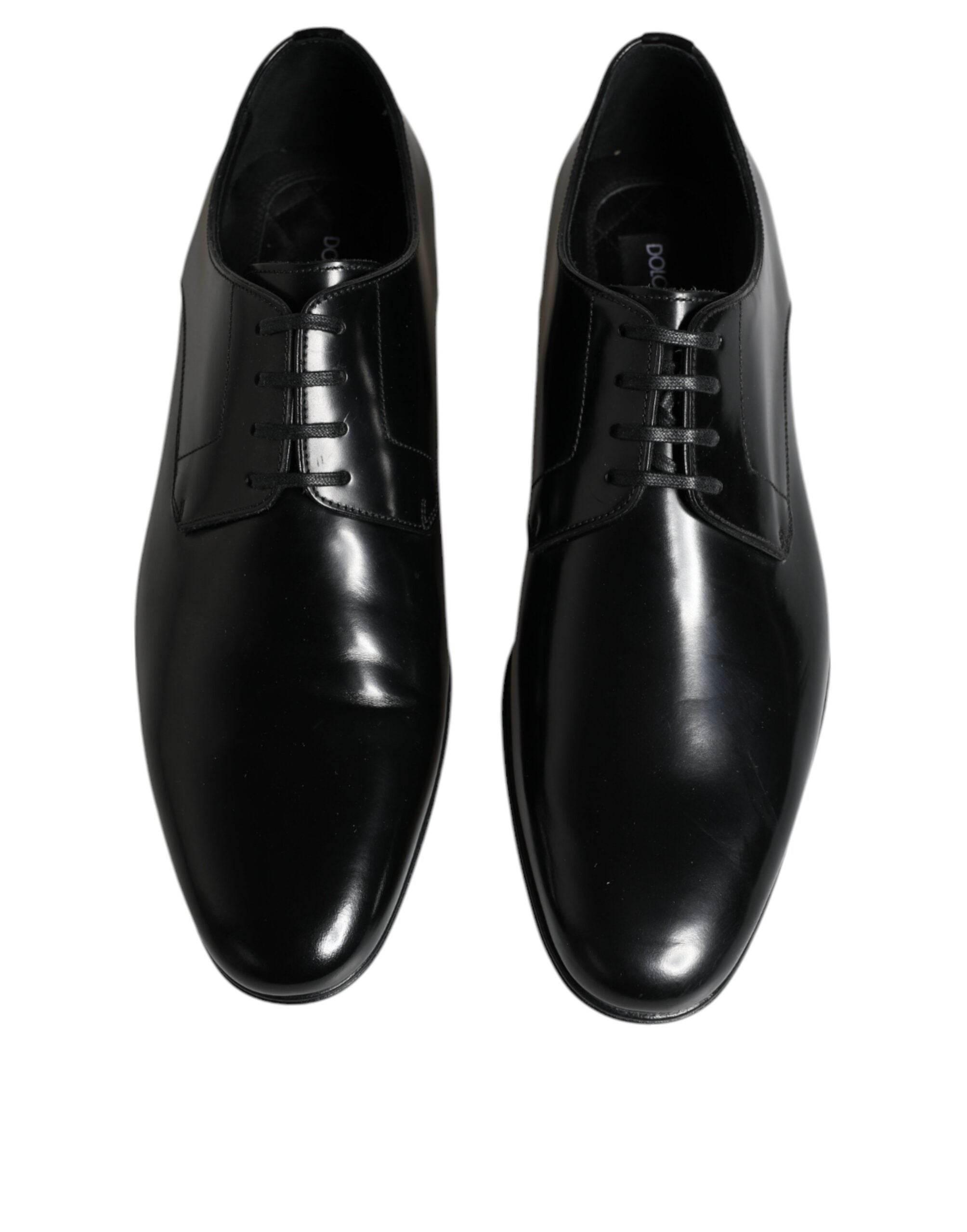 Dolce & Gabbana Black Leather Lace Up Men Derby Formal Shoes - Hilstor