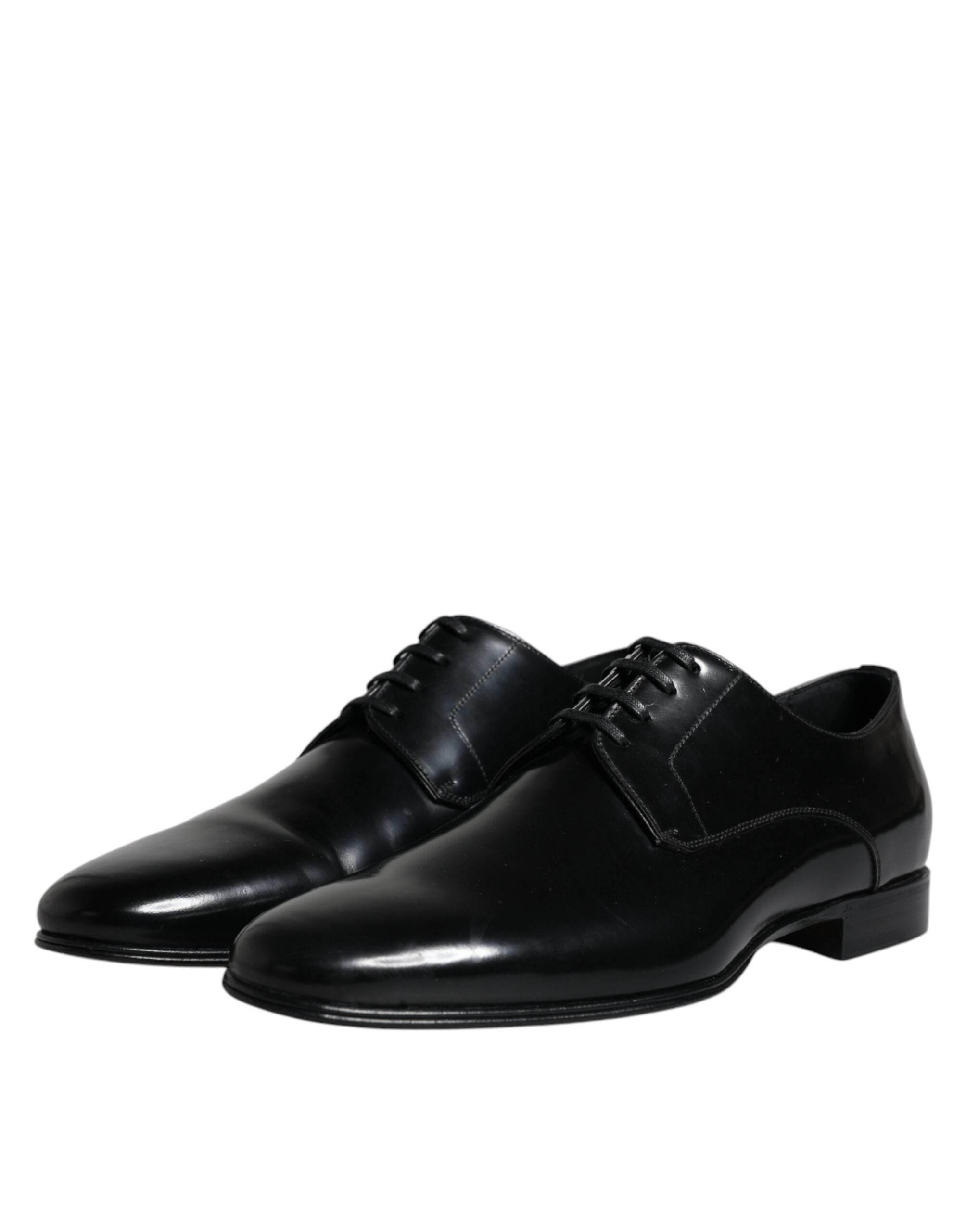 Dolce & Gabbana Black Leather Lace Up Men Derby Formal Shoes - Hilstor