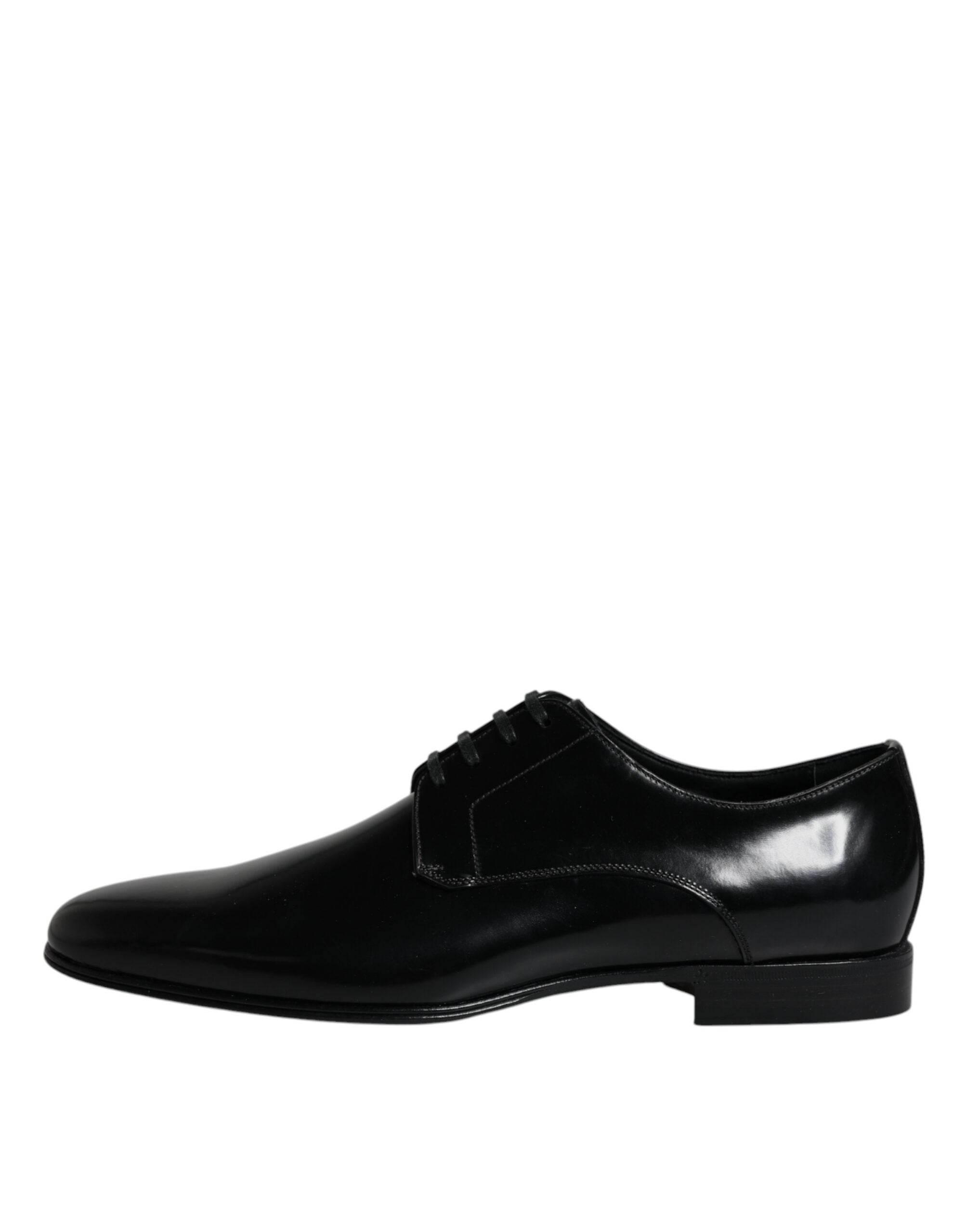 Dolce & Gabbana Black Leather Lace Up Men Derby Formal Shoes - Hilstor