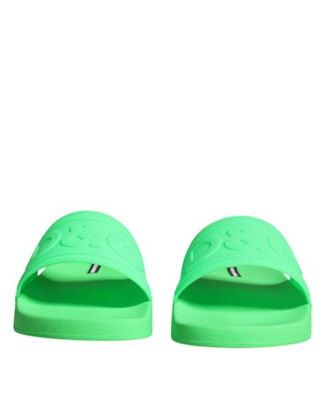 Dolce & Gabbana Green Leather Slides Sandals Beachwear Shoes - Hilstor
