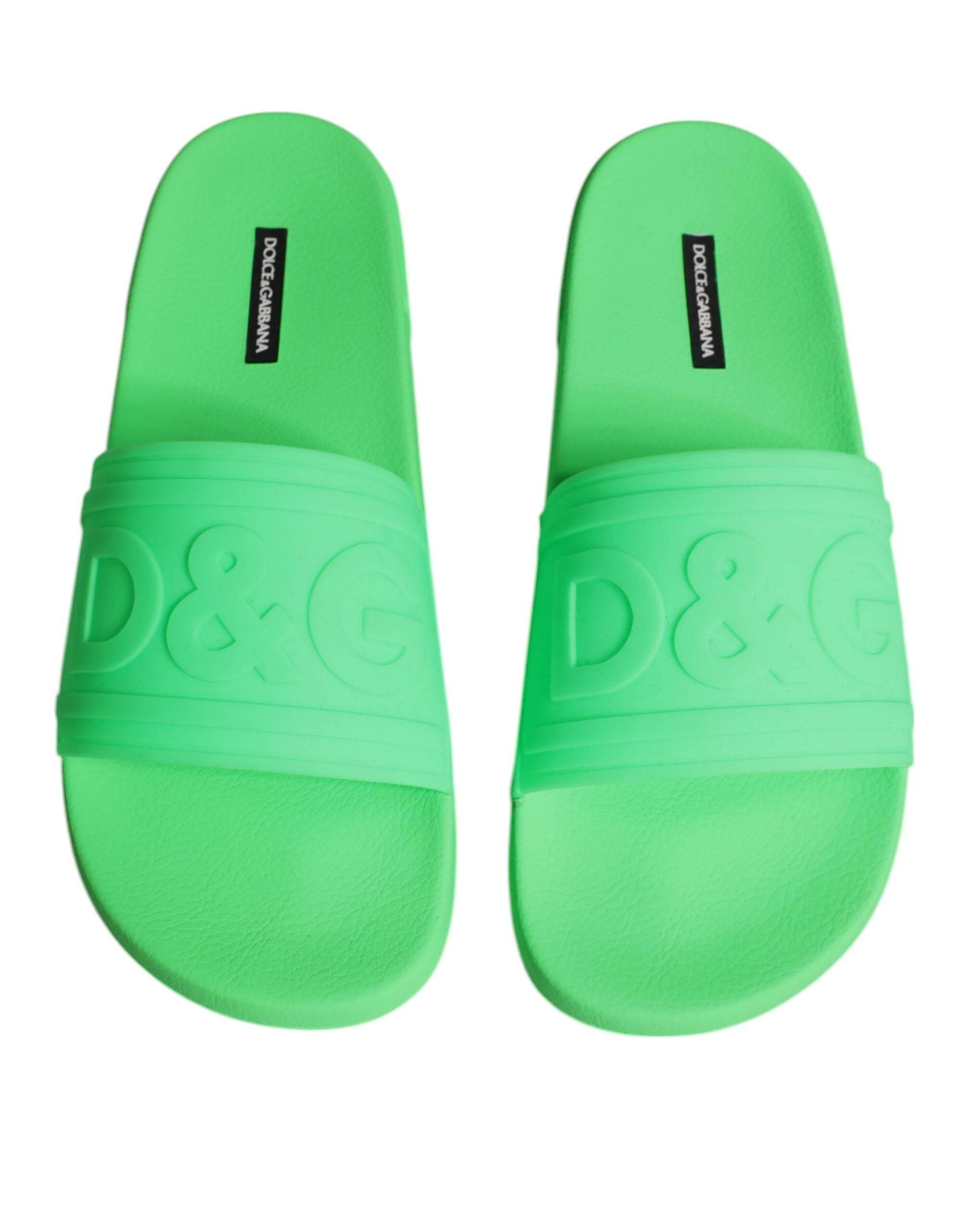 Dolce & Gabbana Green Leather Slides Sandals Beachwear Shoes - Hilstor