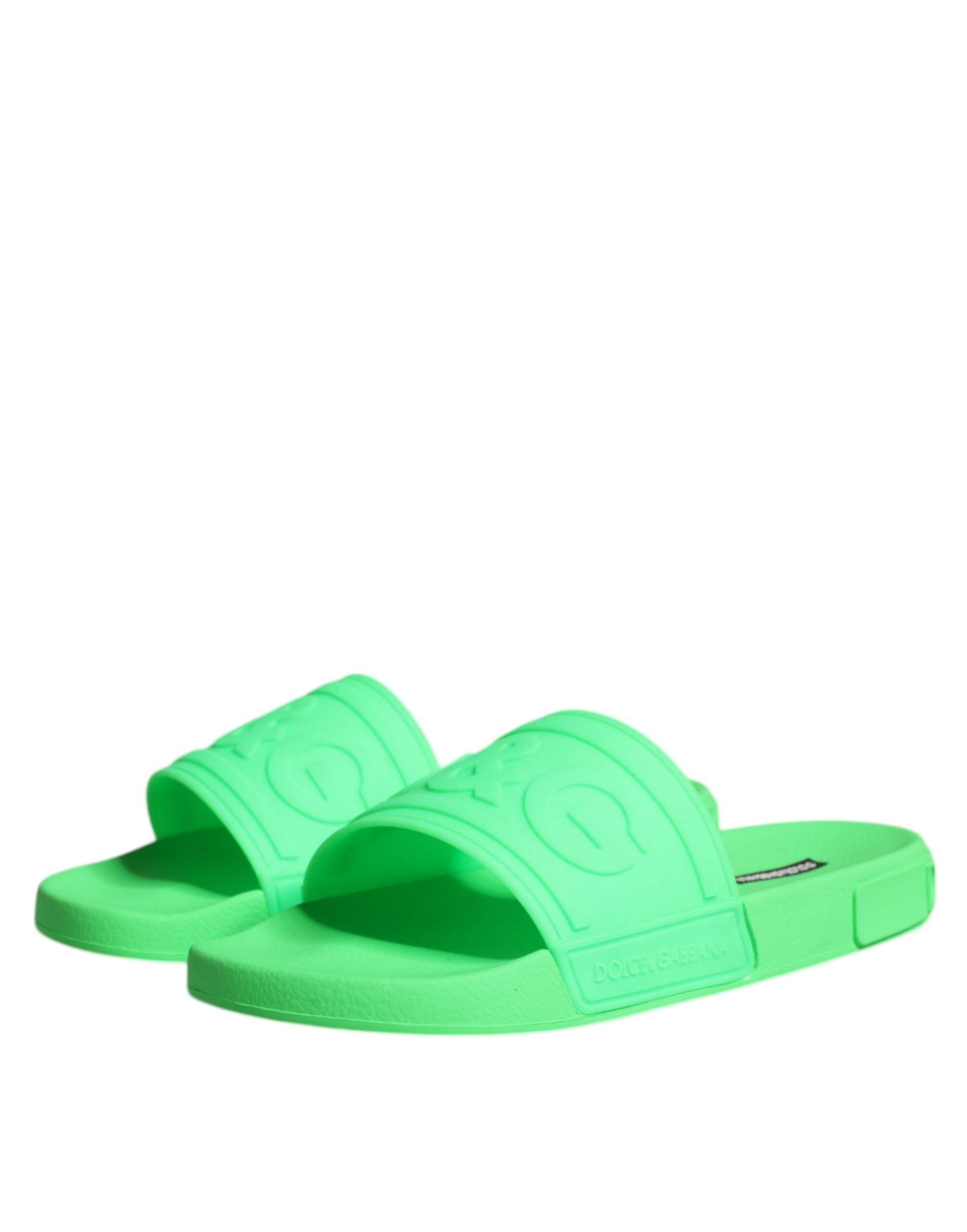 Dolce & Gabbana Green Leather Slides Sandals Beachwear Shoes - Hilstor
