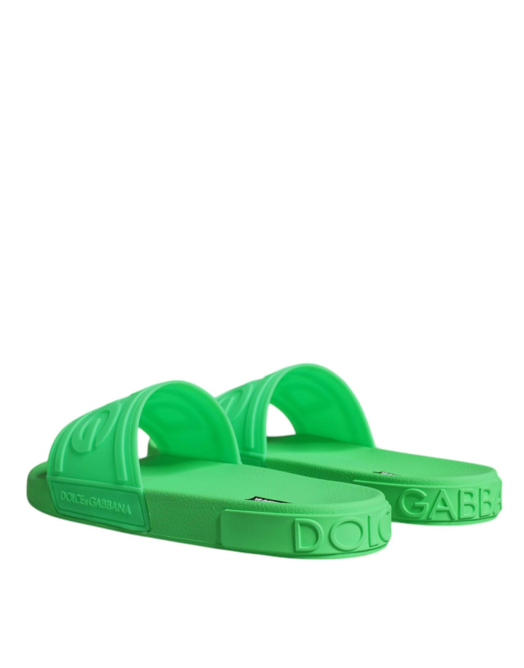 Dolce & Gabbana Green Leather Slides Sandals Beachwear Shoes - Hilstor