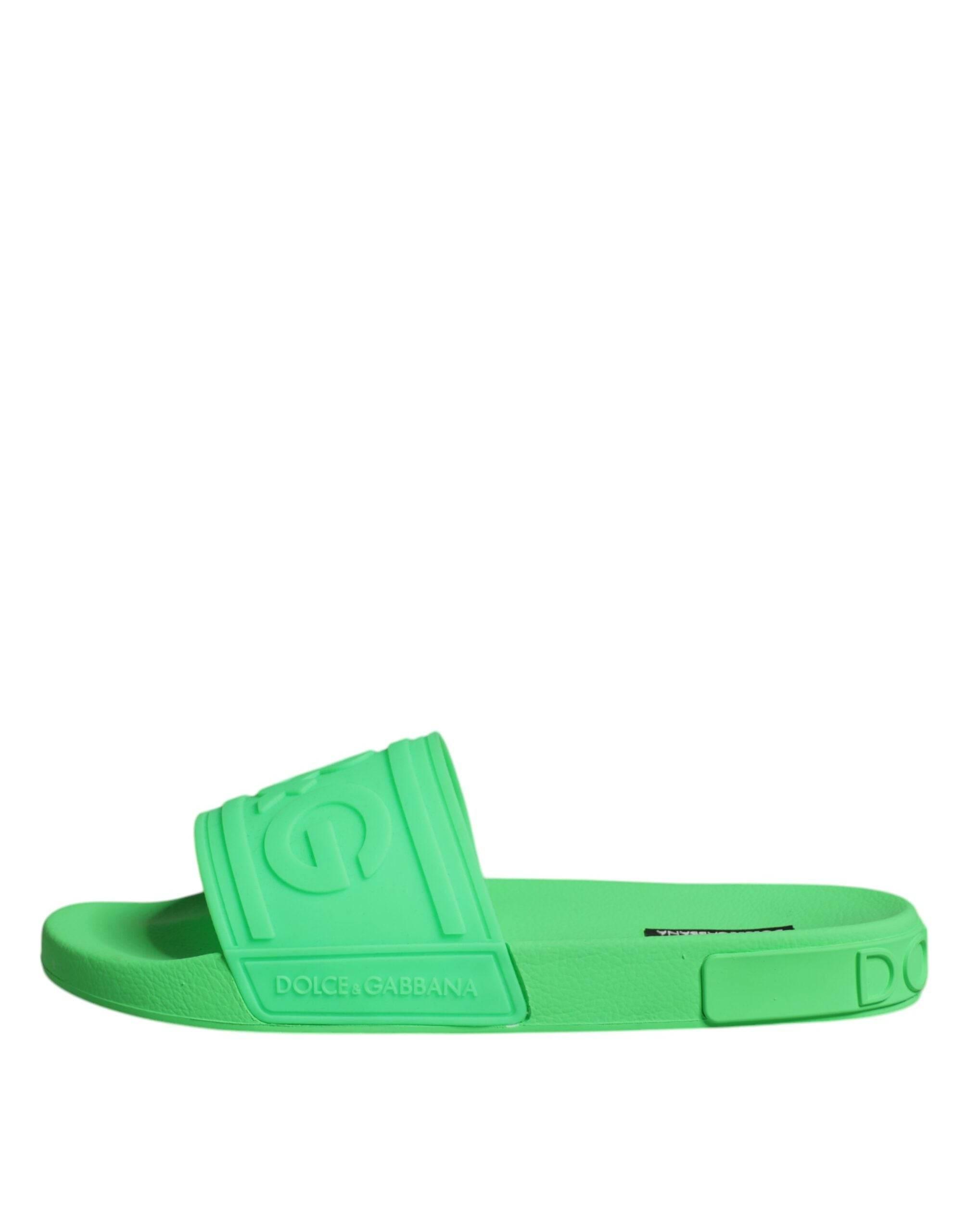 Dolce & Gabbana Green Leather Slides Sandals Beachwear Shoes - Hilstor