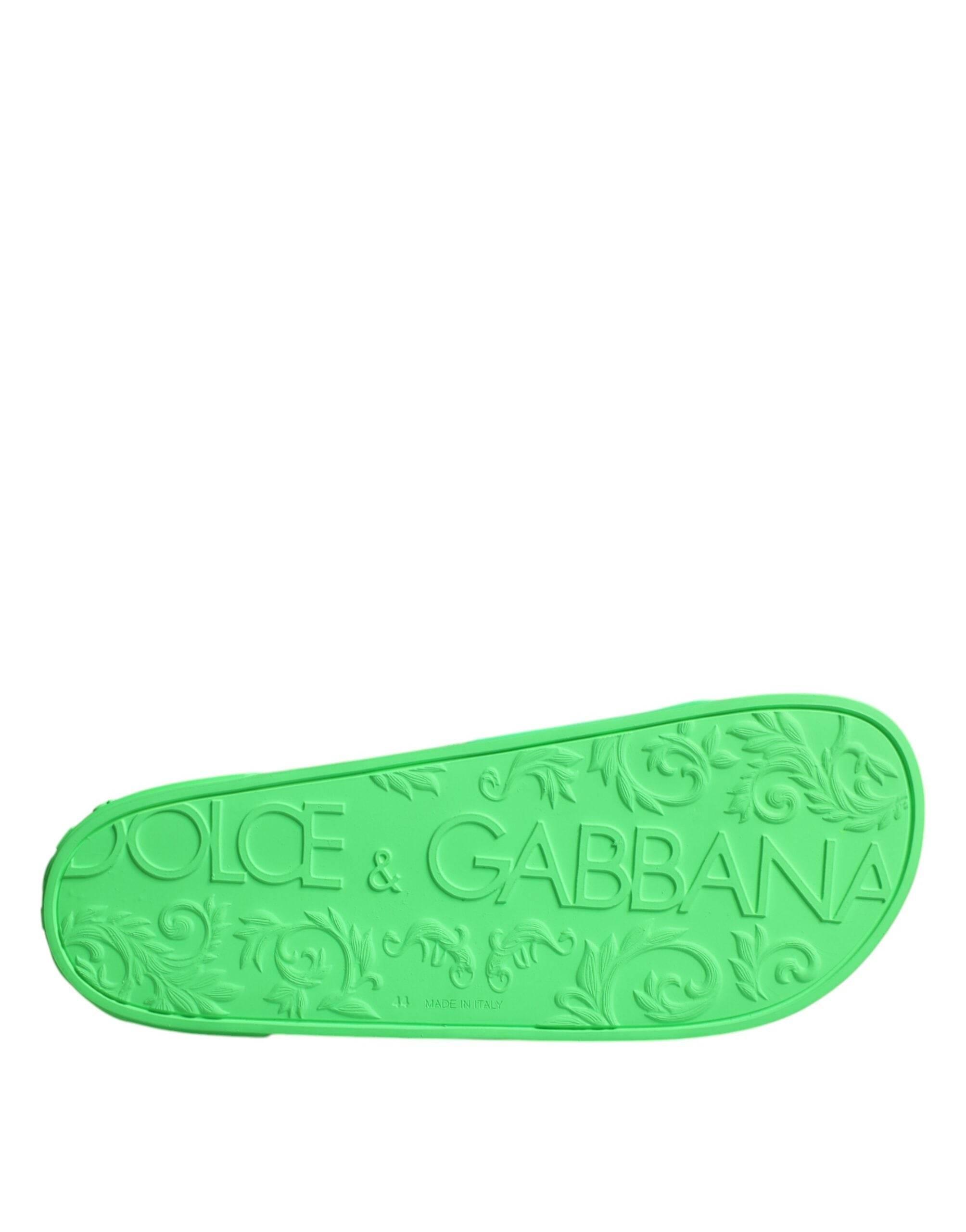 Dolce & Gabbana Green Leather Slides Sandals Beachwear Shoes - Hilstor