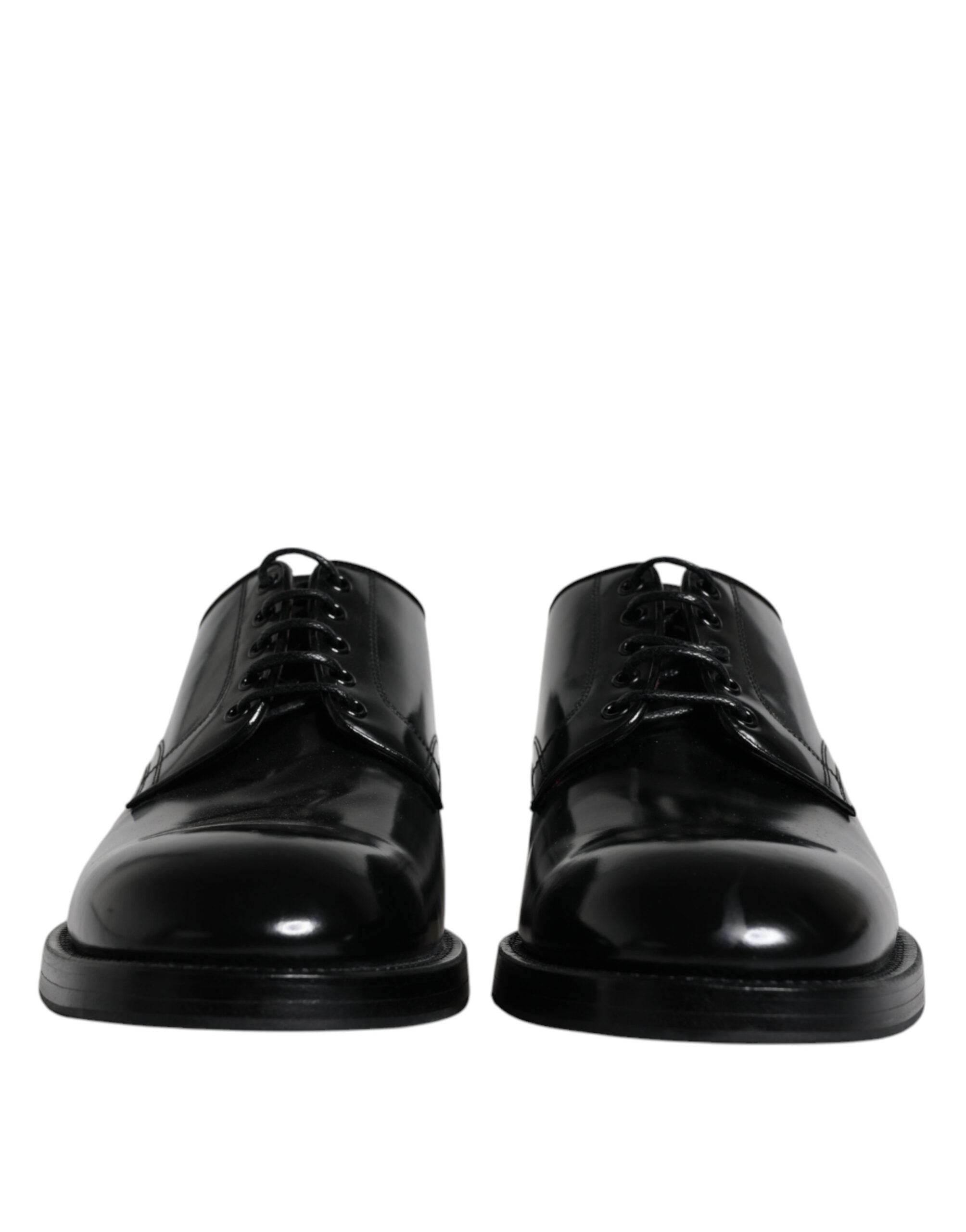 Dolce & Gabbana Black Leather Lace Up Men Derby Formal Shoes - Hilstor