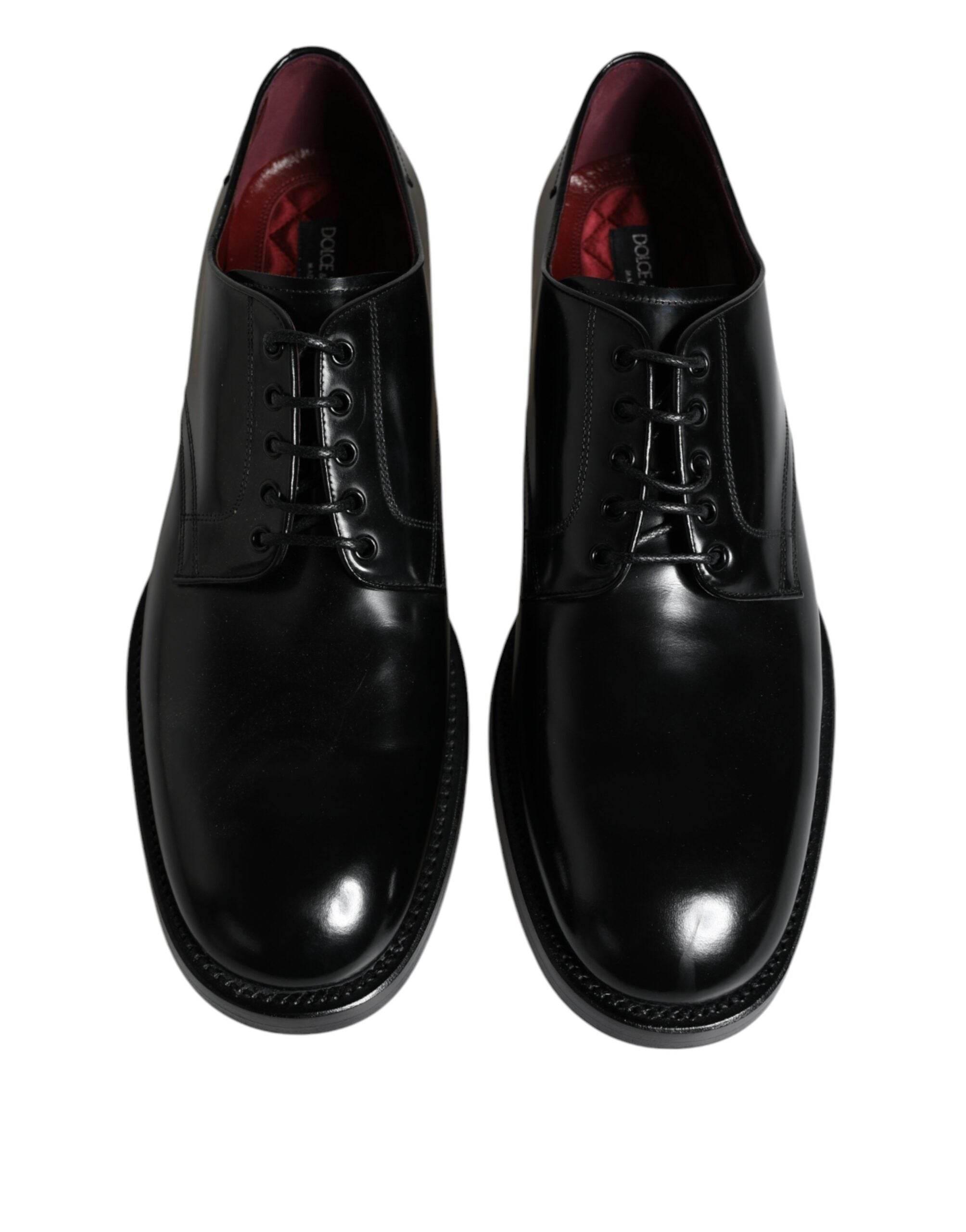 Dolce & Gabbana Black Leather Lace Up Men Derby Formal Shoes - Hilstor