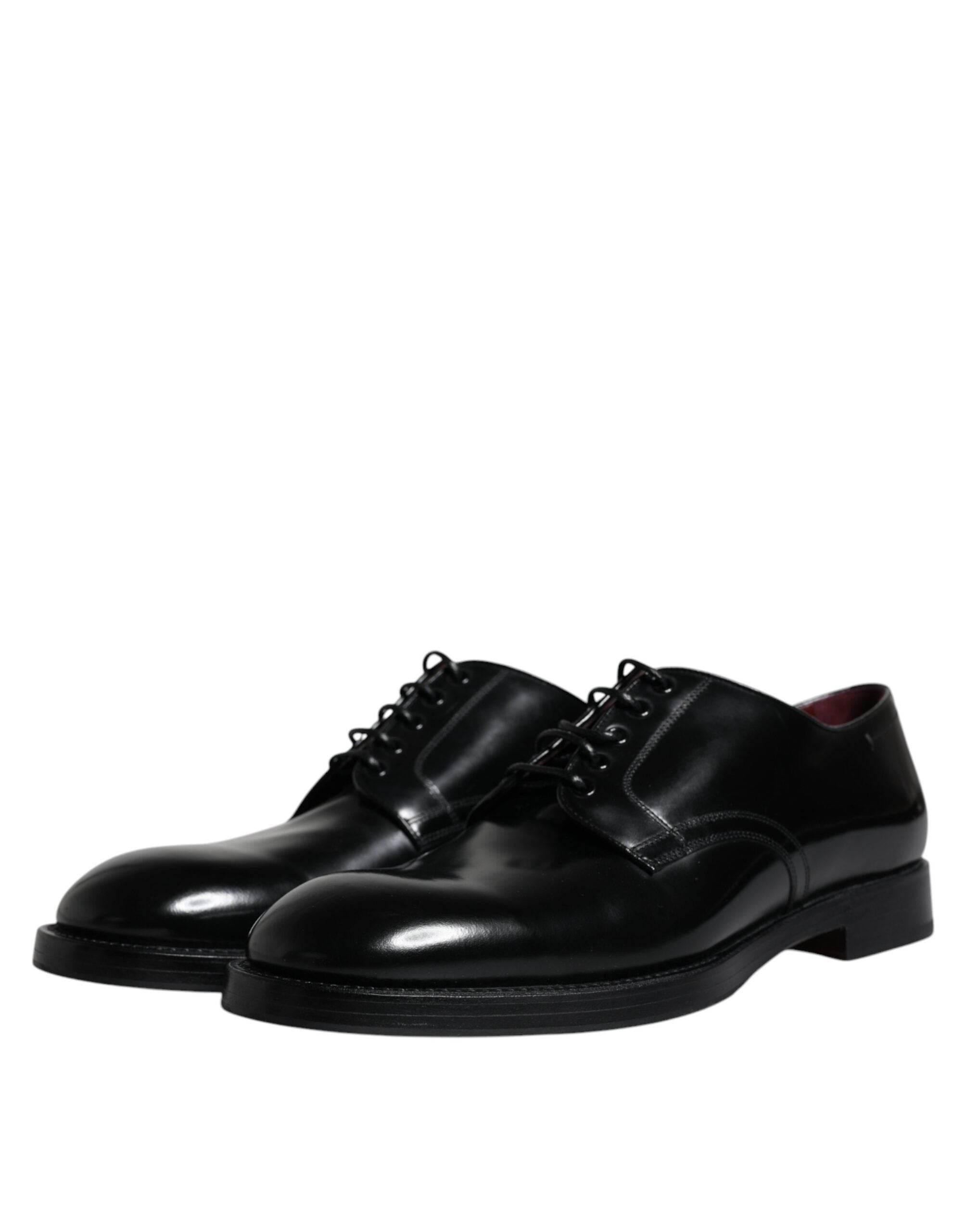 Dolce & Gabbana Black Leather Lace Up Men Derby Formal Shoes - Hilstor