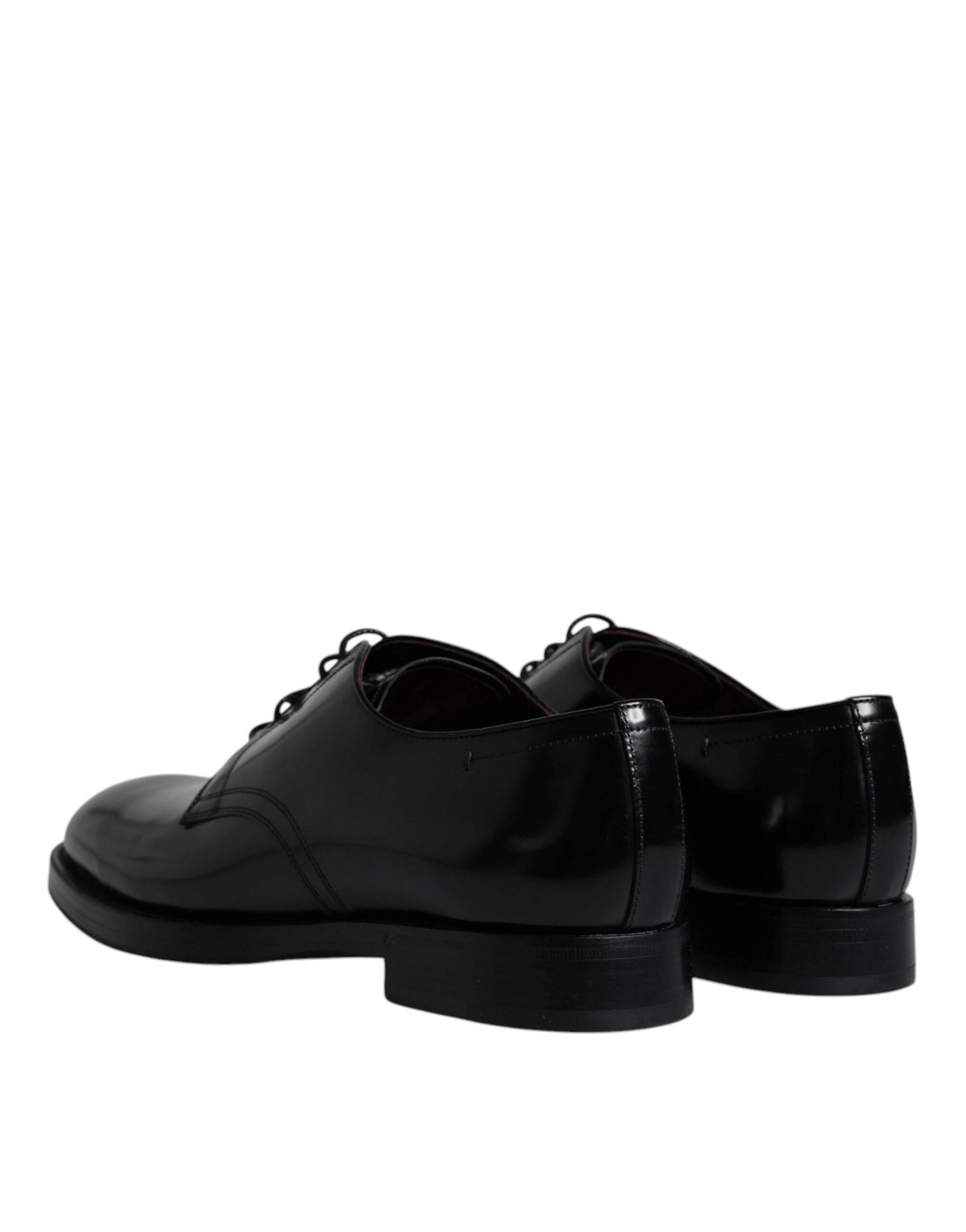 Dolce & Gabbana Black Leather Lace Up Men Derby Formal Shoes - Hilstor