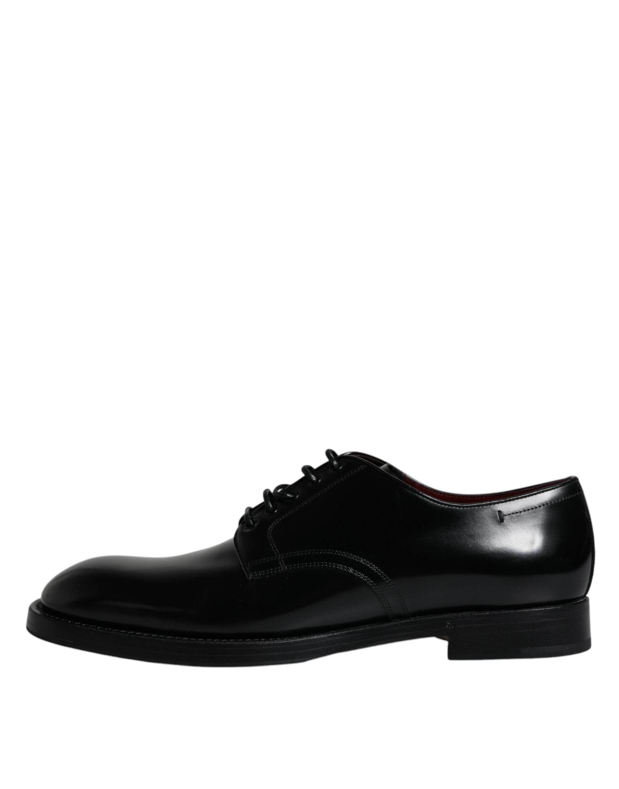 Dolce & Gabbana Black Leather Lace Up Men Derby Formal Shoes - Hilstor