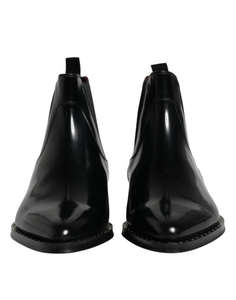 Dolce & Gabbana Black Leather Chelsea Ankle Boots Shoes - Hilstor