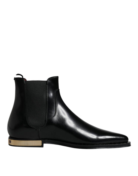 Dolce & Gabbana Black Leather Chelsea Ankle Boots Shoes - Hilstor