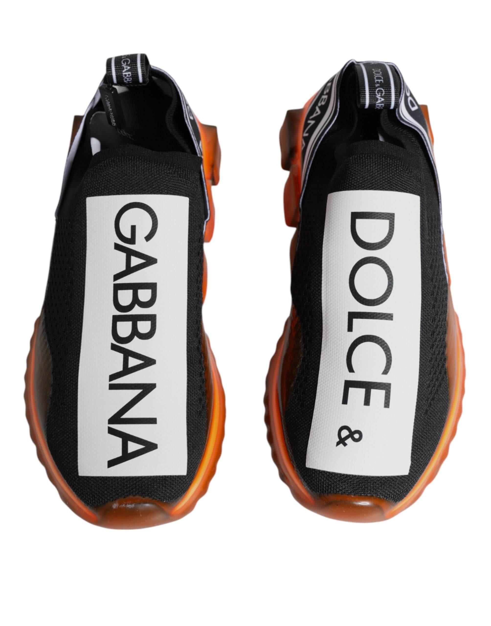 Dolce & Gabbana Black Orange Sorrento Slip On Sneakers Shoes - Hilstor