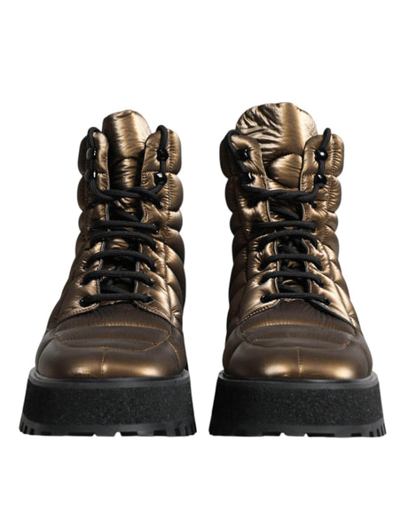 Dolce & Gabbana Bronze Padded Mid Calf Lace Up Boots Shoes - Hilstor