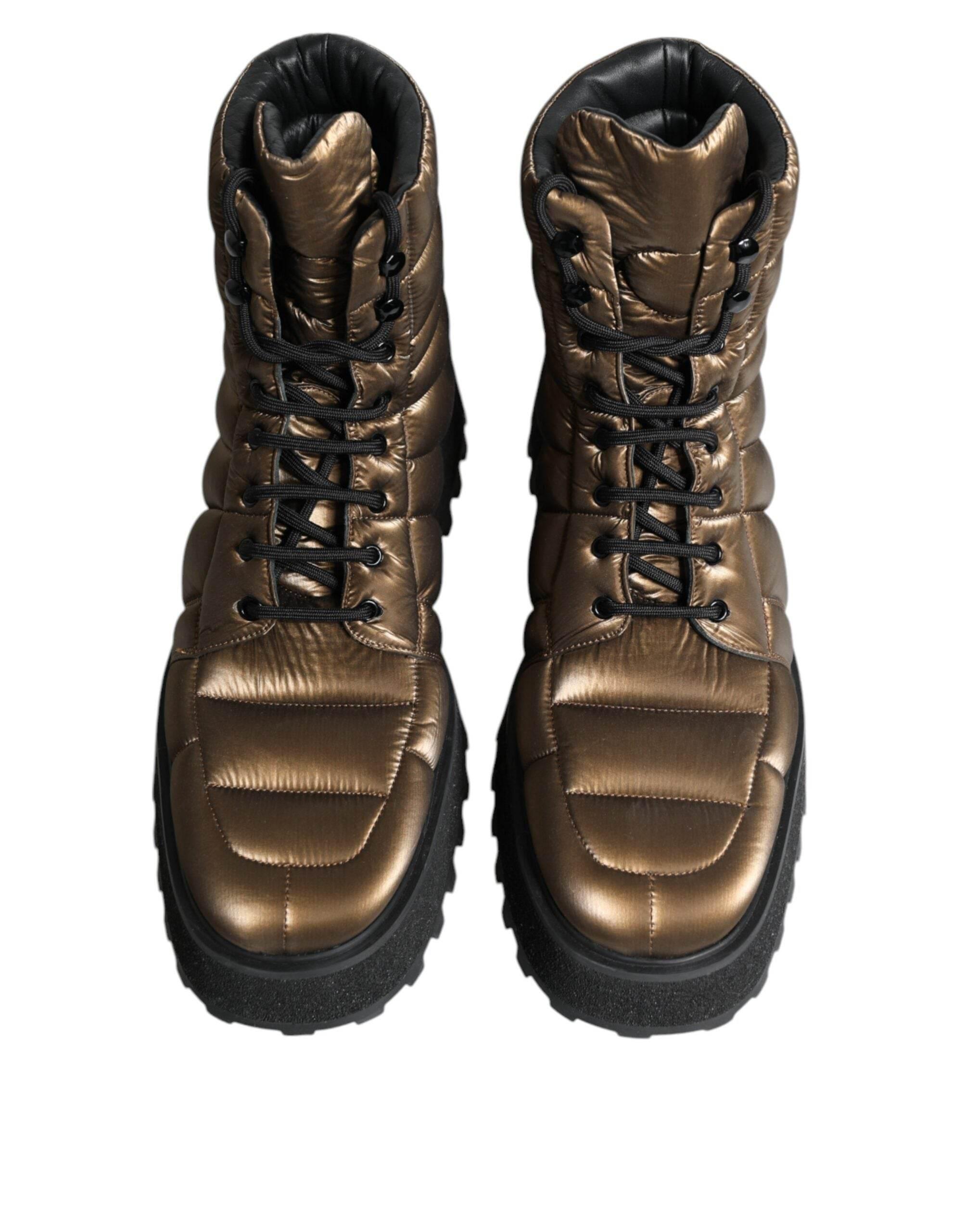 Dolce & Gabbana Bronze Padded Mid Calf Lace Up Boots Shoes - Hilstor