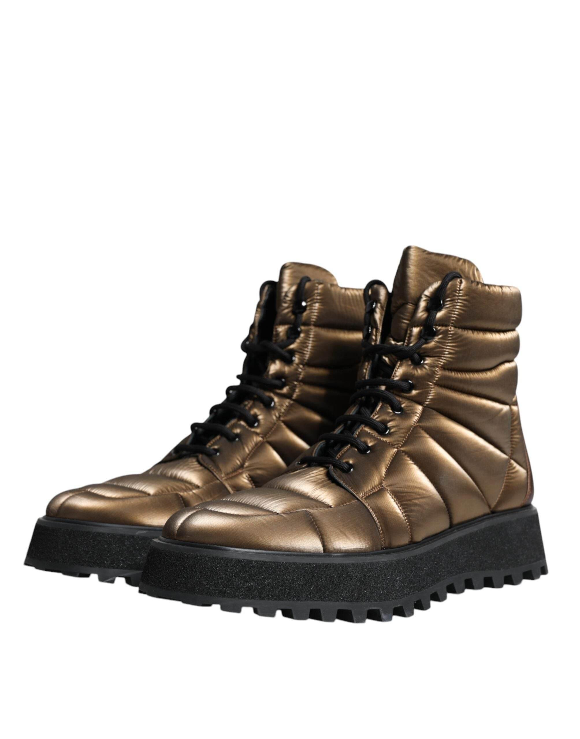Dolce & Gabbana Bronze Padded Mid Calf Lace Up Boots Shoes - Hilstor