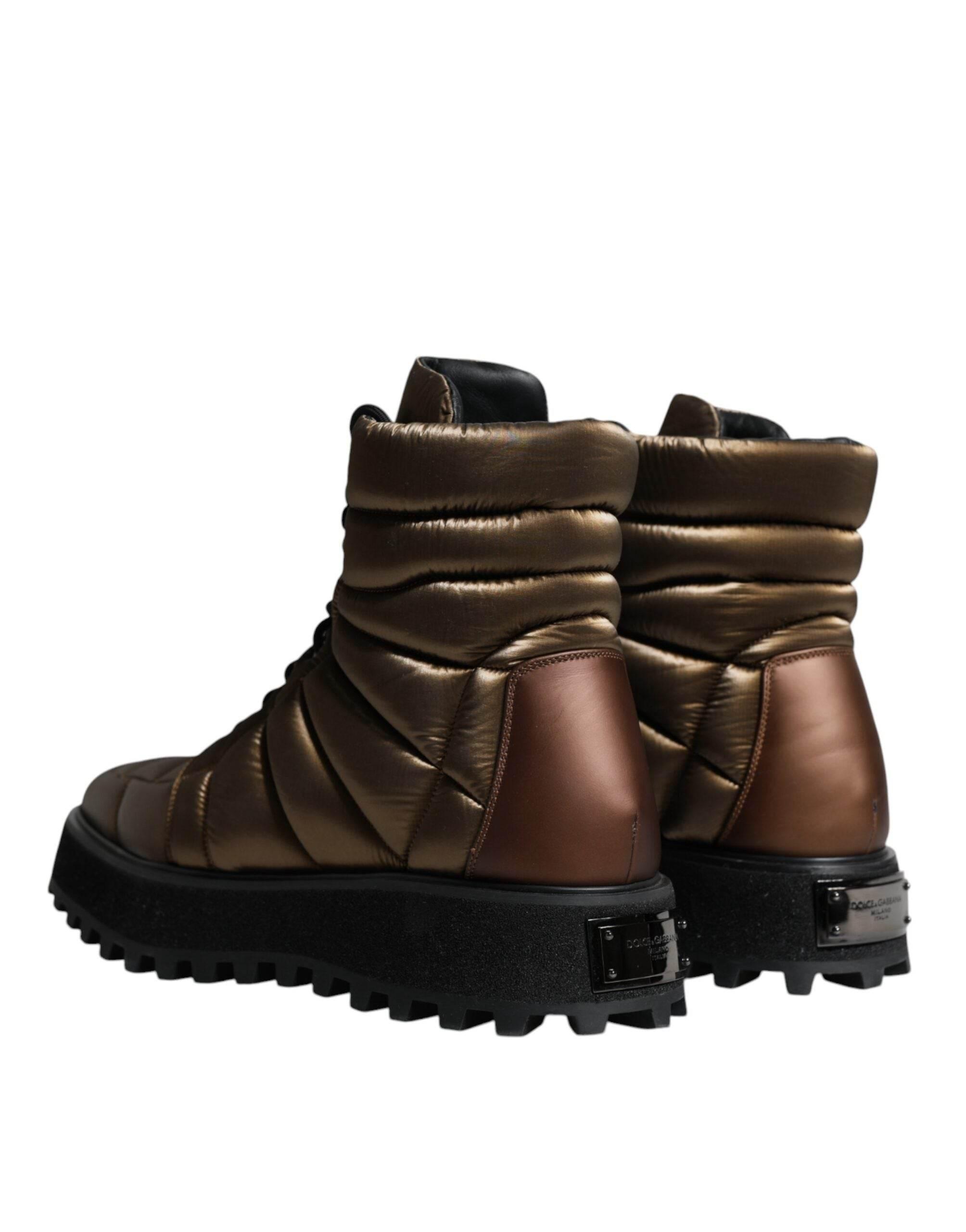 Dolce & Gabbana Bronze Padded Mid Calf Lace Up Boots Shoes - Hilstor
