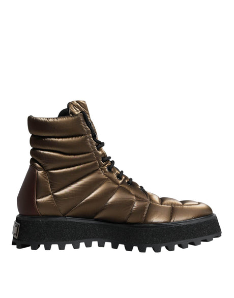 Dolce & Gabbana Bronze Padded Mid Calf Lace Up Boots Shoes - Hilstor