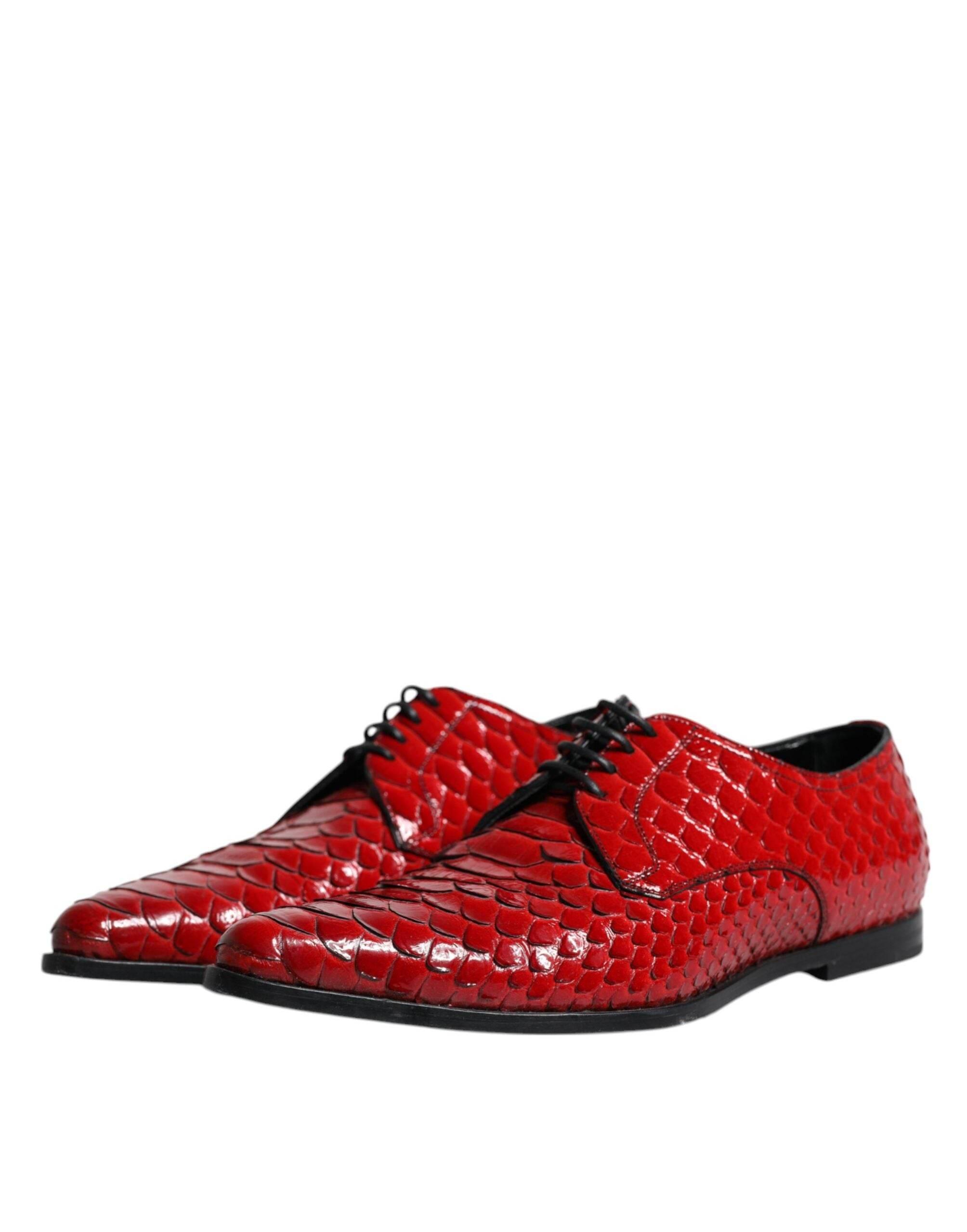 Dolce & Gabbana Red Textured Varnished Derby Men Formal Shoes - Hilstor