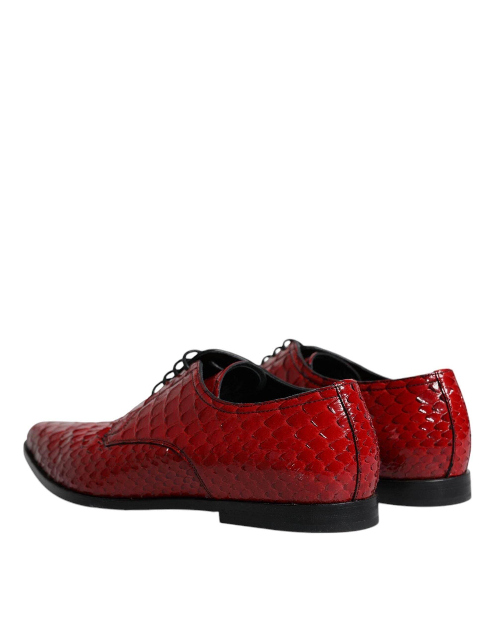 Dolce & Gabbana Red Textured Varnished Derby Men Formal Shoes - Hilstor