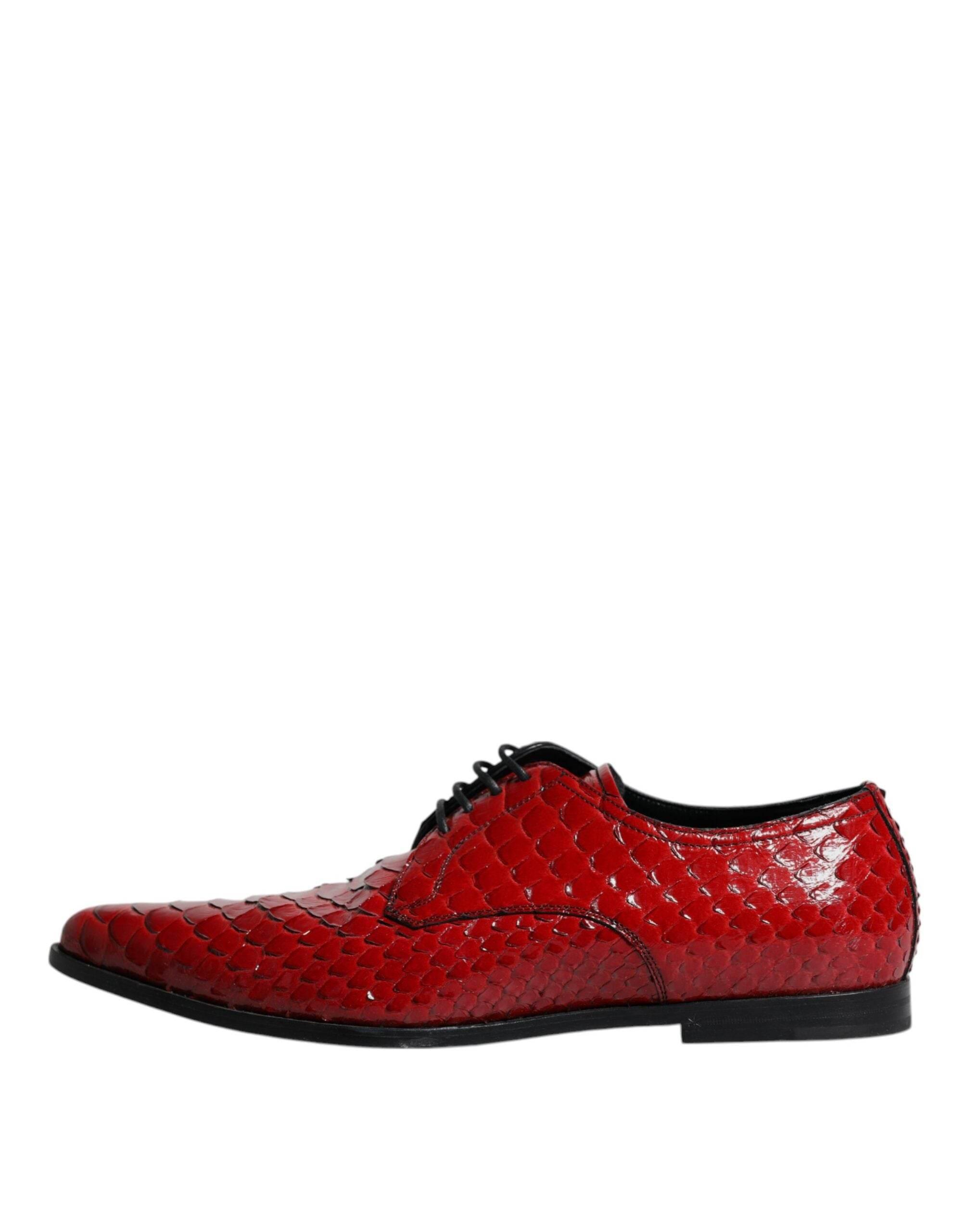 Dolce & Gabbana Red Textured Varnished Derby Men Formal Shoes - Hilstor