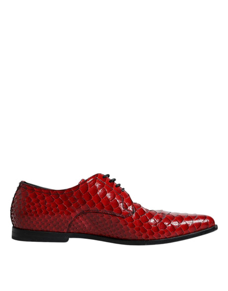 Dolce & Gabbana Red Textured Varnished Derby Men Formal Shoes - Hilstor