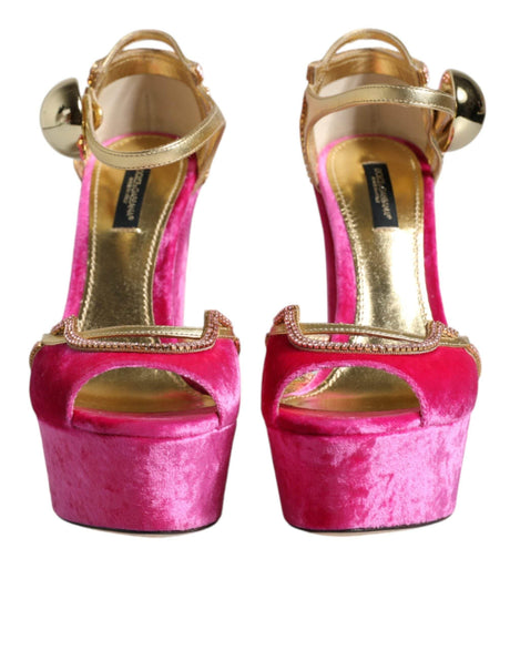 Dolce & Gabbana Pink Velvet Platform Ankle Strap Heel Sandals Shoes - Hilstor